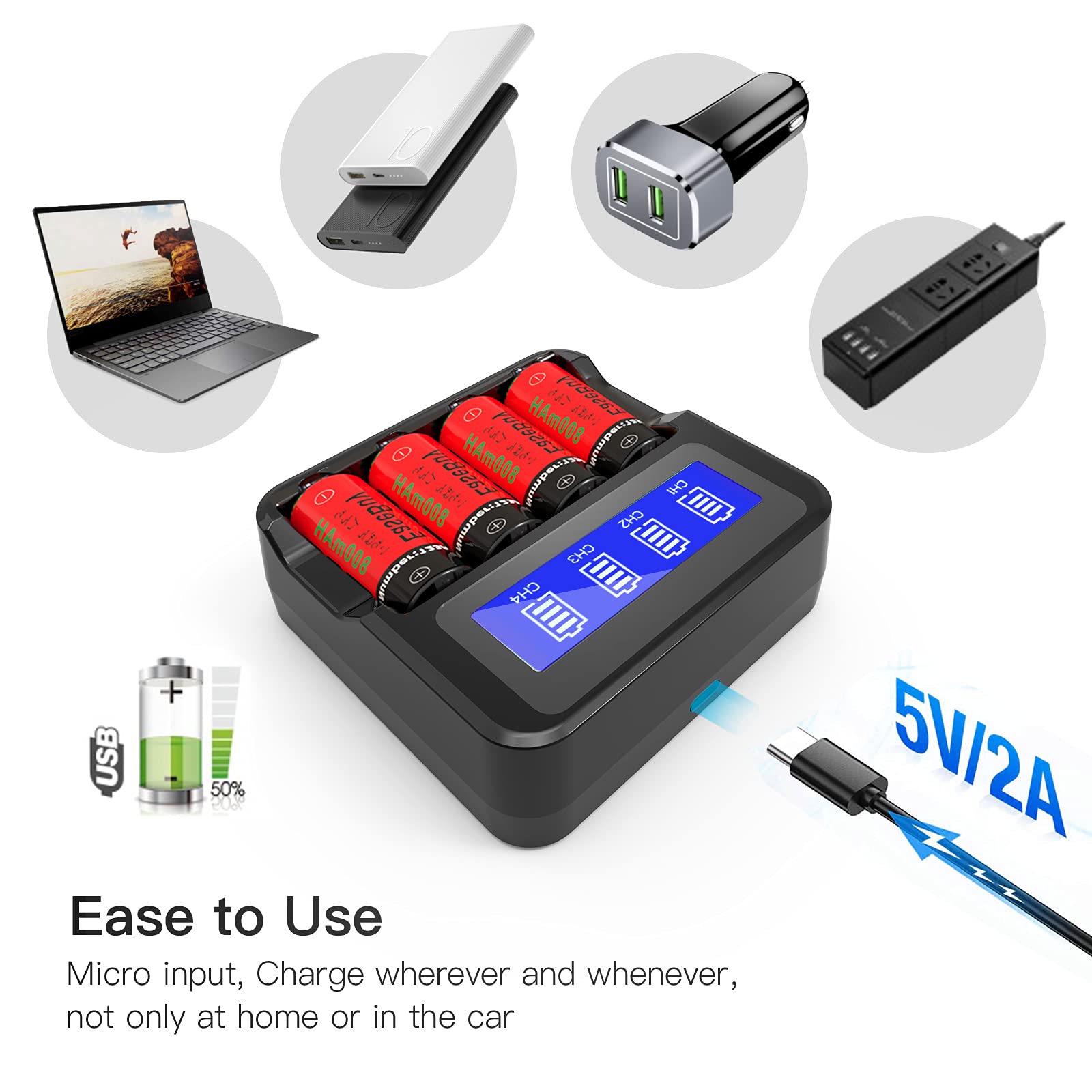 Baterías Recargables EaseBuy 3,7 V con Cargador para Cámaras Arlo y Linterna