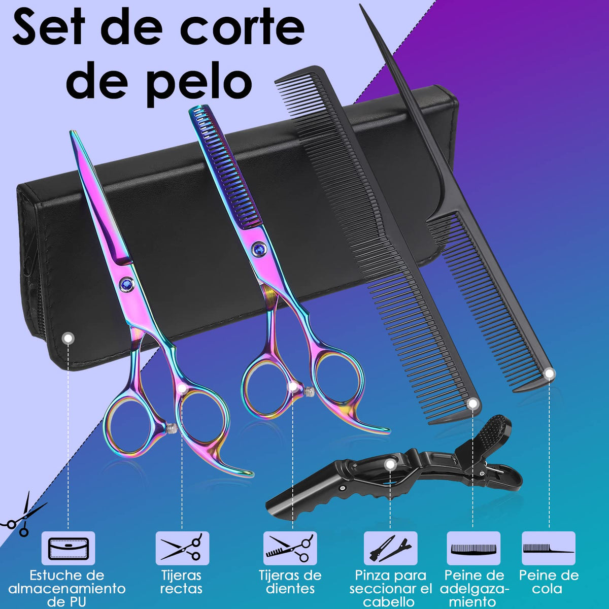 Lictin Tijeras para Cortar Cabello Profesional, Kit de Tijeras para Corte