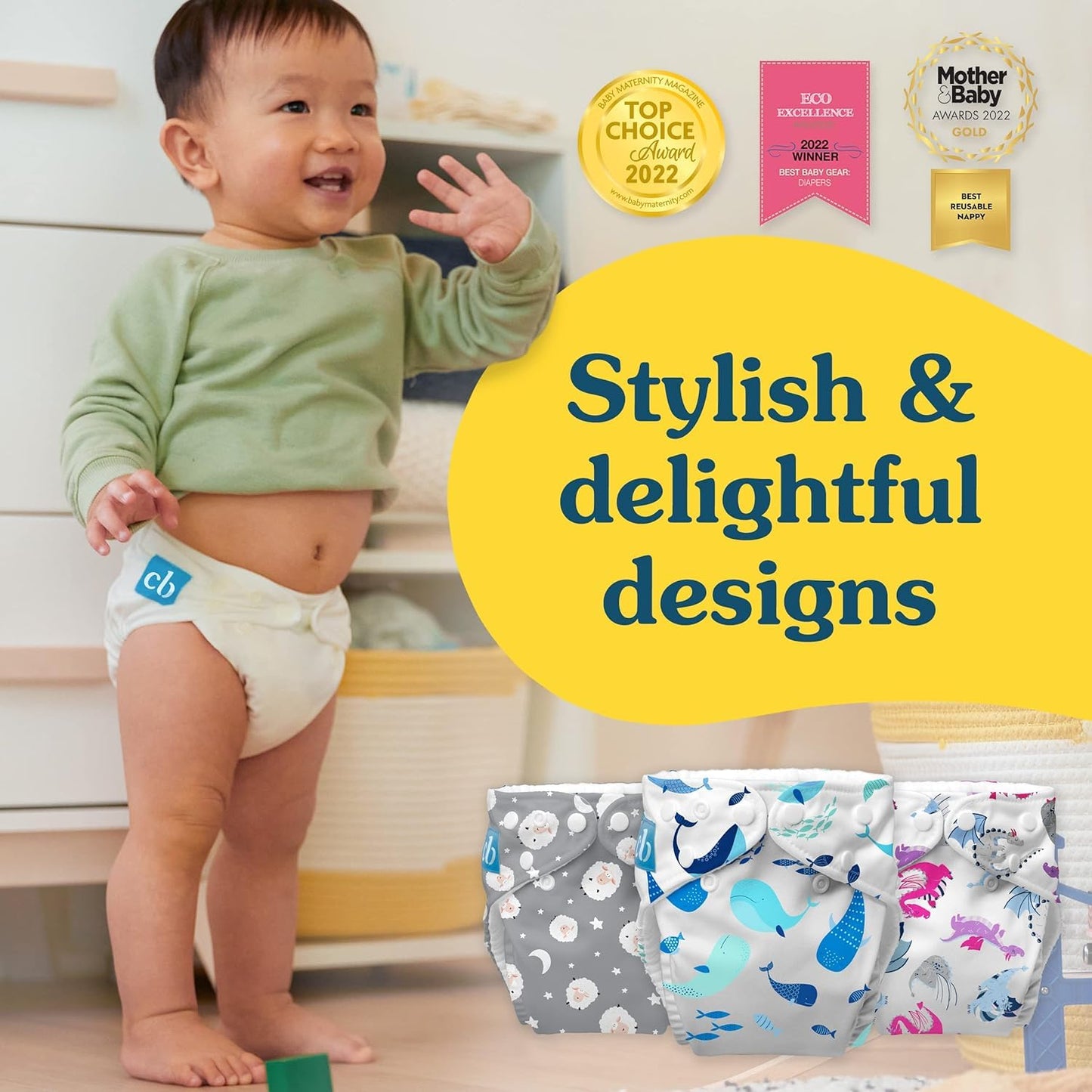 CHARLIE BANANA Pañales De Tela Reutilizables, Lavables, Ajustables, Talla Única, Para Bebés Y Niños Pequeños, Con Insertos Absorbentes, Paquete De 5