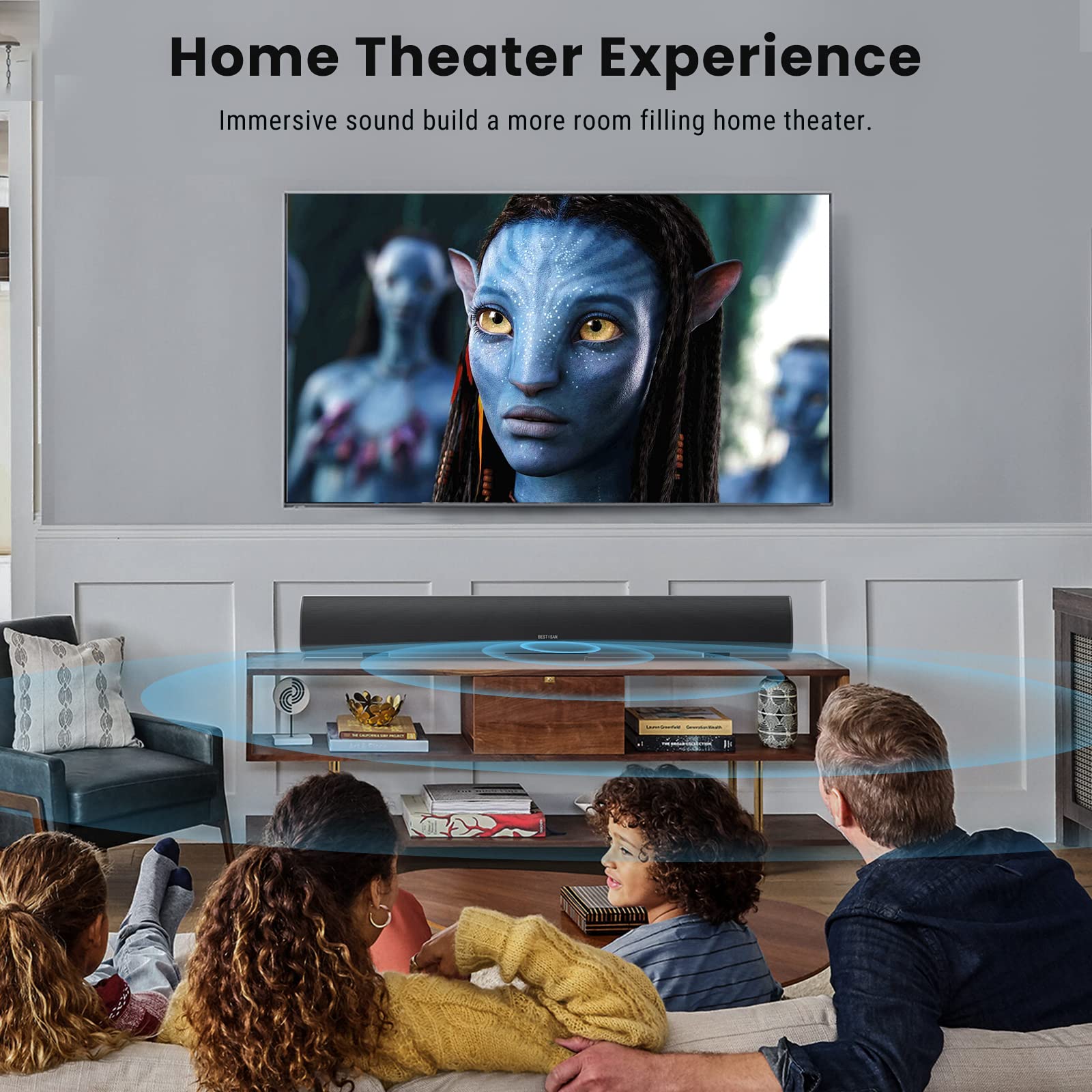 BYL Barra de sonido de 100 vatios y 40 pulgadas, altavoz de TV Bluetooth con cable y audio inalámbrico con función de aprendizaje (versión de Beef Up 2018, prueba de 60 días en casa), 86.36 cm