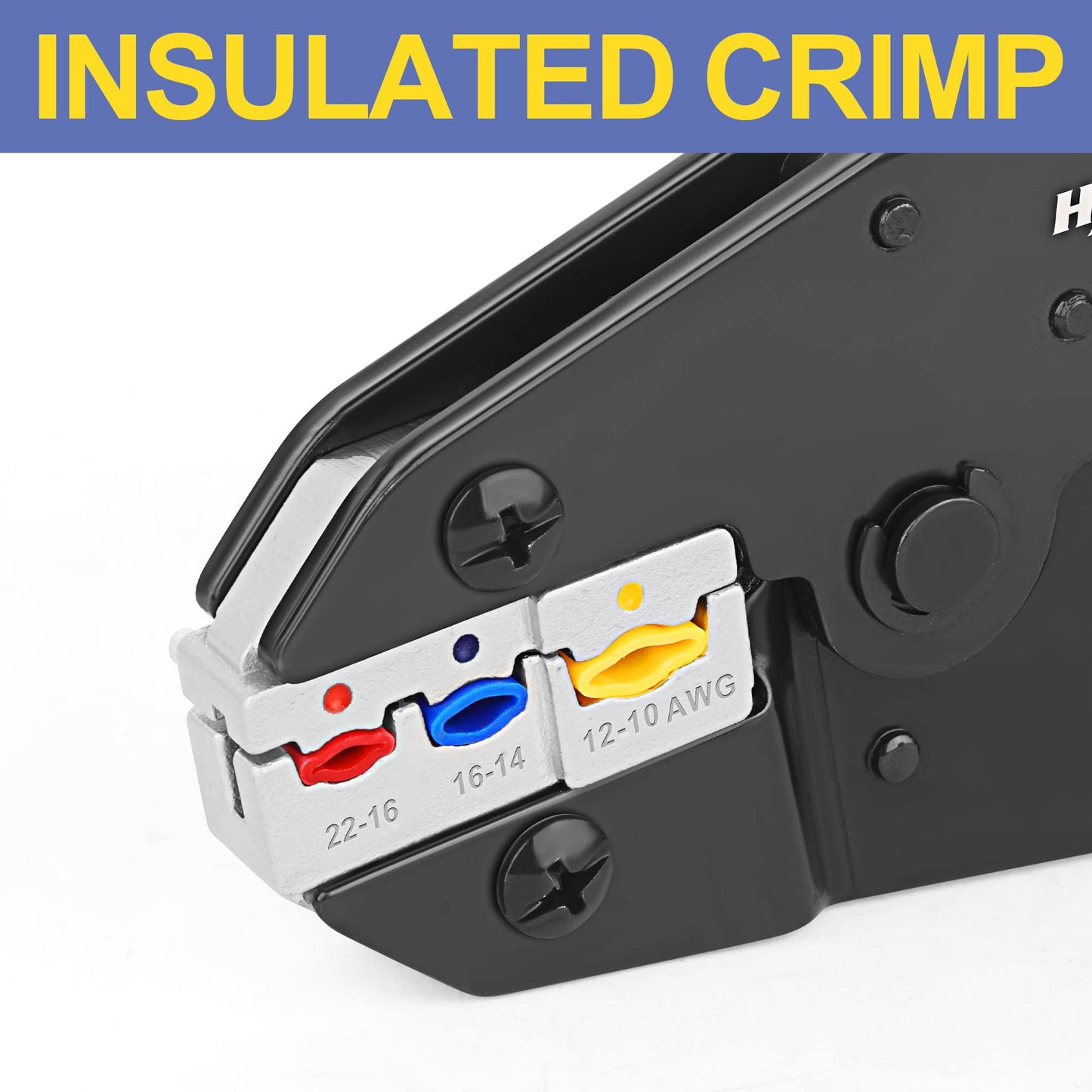 Haisstronica - Herramienta de crimpado para conectores de cables eléctricos aislados, AWG 22-10, herramientas de crimpado de carraca, herramientas de prensado de cables de arraque, disponible para