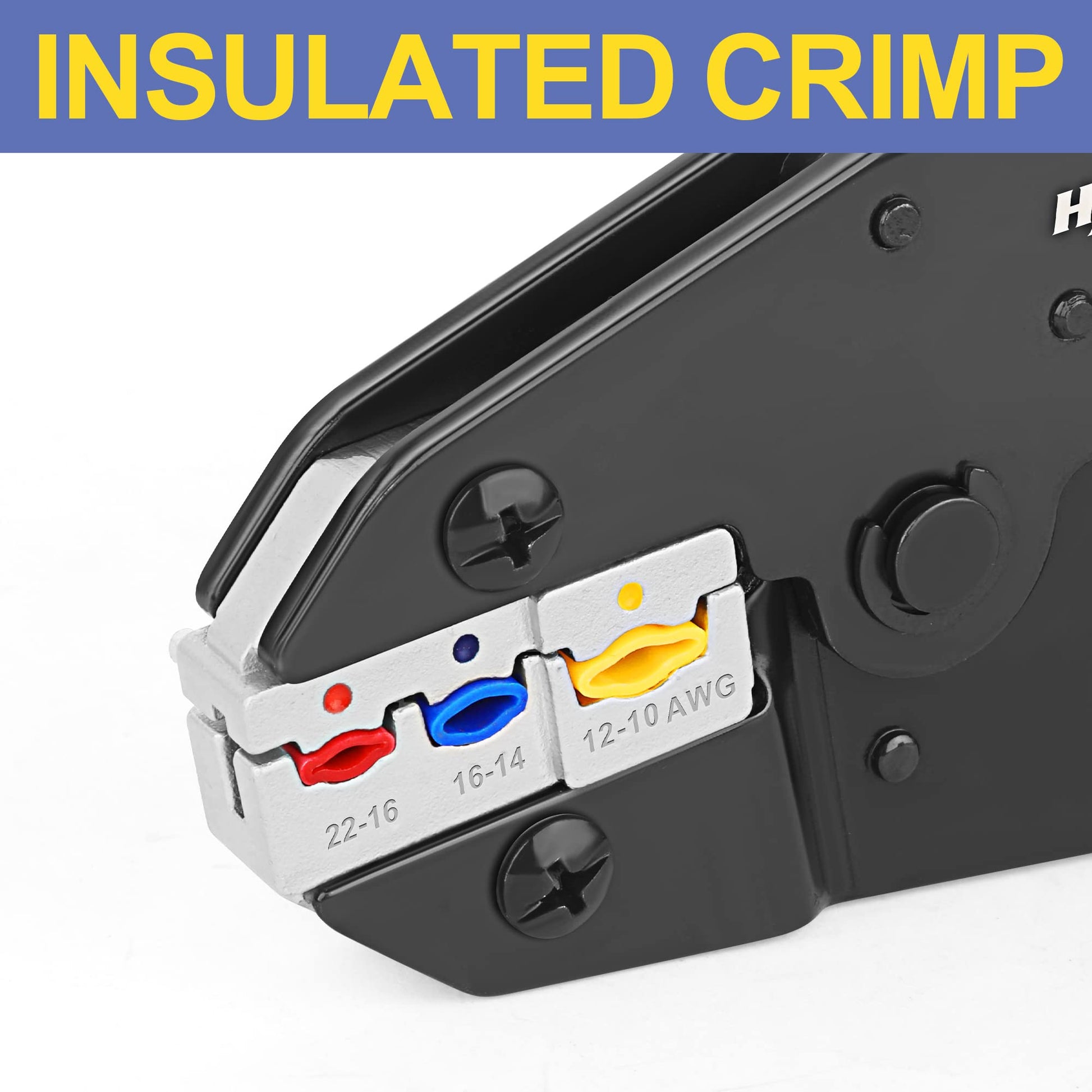 Haisstronica - Herramienta de crimpado para conectores de cables eléctricos aislados, AWG 22-10, herramientas de crimpado de carraca, herramientas de prensado de cables de arraque, disponible para