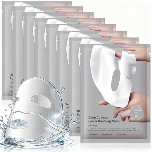 RUIAO 8PCS Mascarillas Faciales, Mascarilla Bio Colágeno, Reafirma e hidrata la piel, reduce los poros, Mascarilla Nocturna de Colágeno Profundo para Elasticidad, Low Molecular Collagen Face Mask.