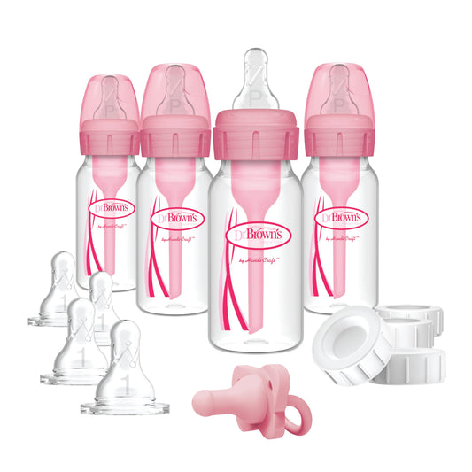 Dr. Brown's Options Slow Flow Bottle Set for Breastfed Baby, 4 Ounce, Pink