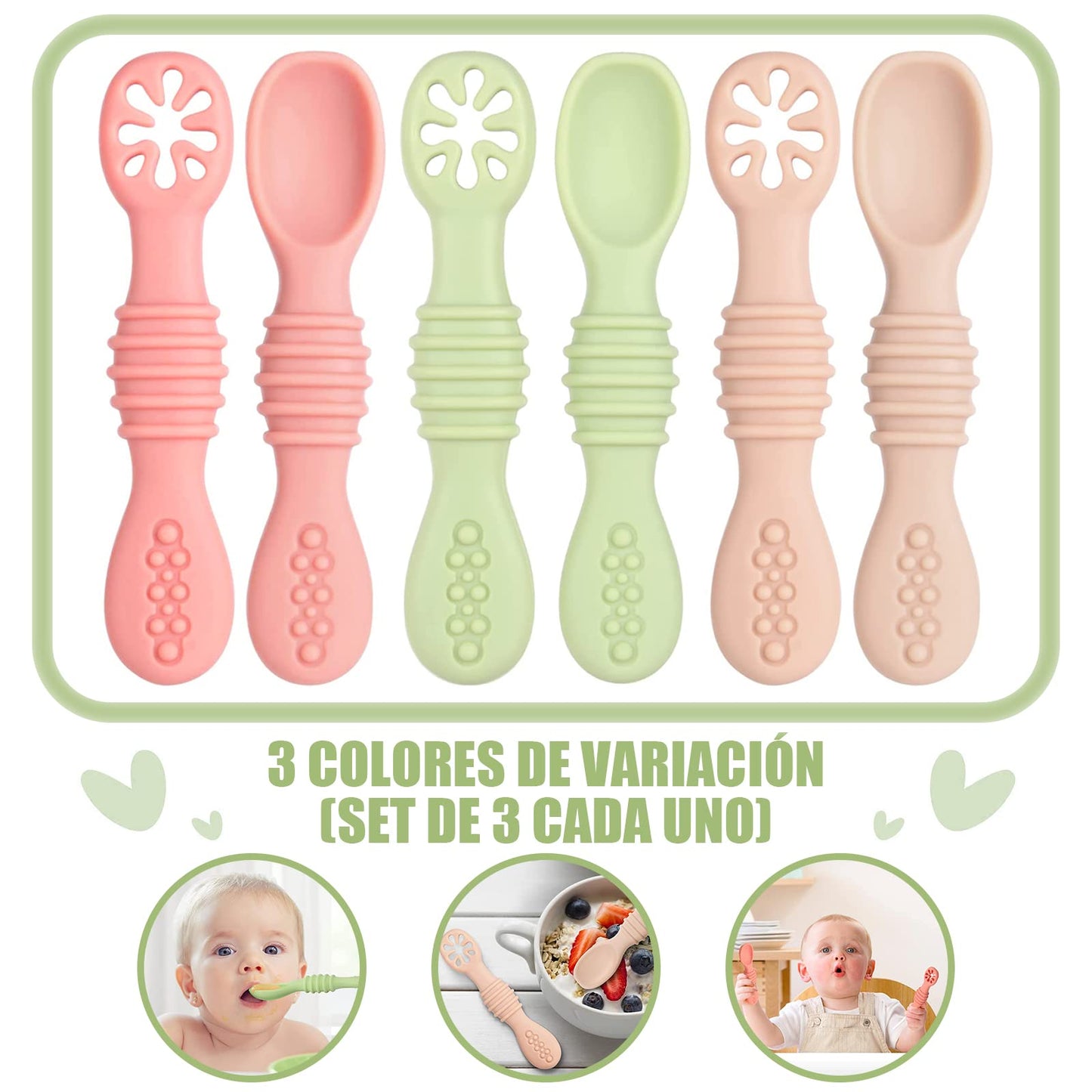 Juego de Cucharas Masticables Silicona Pequeños para Bebé