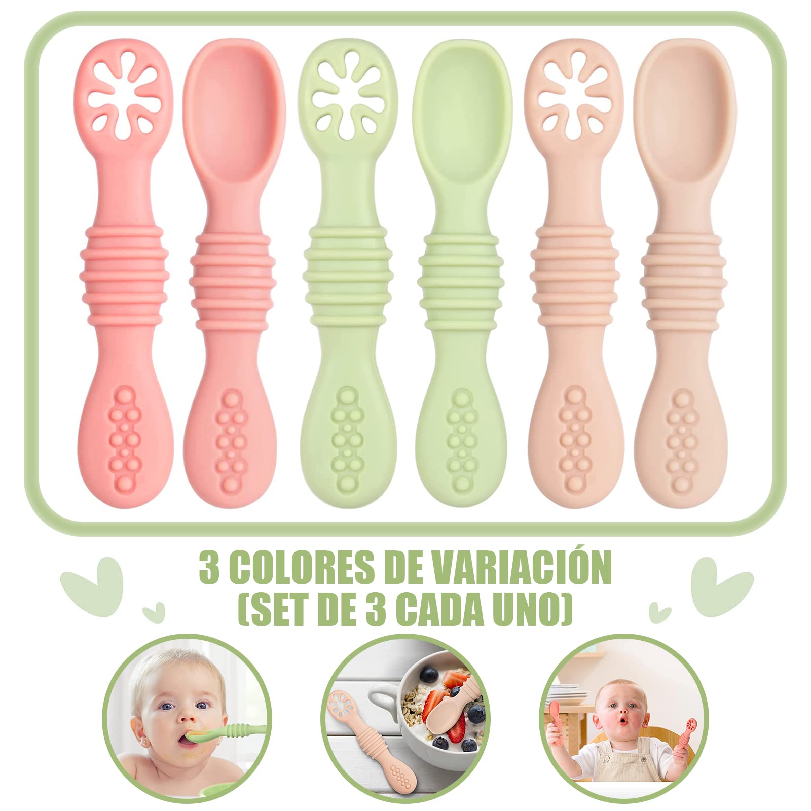 Juego de Cucharas Masticables Silicona Pequeños para Bebé