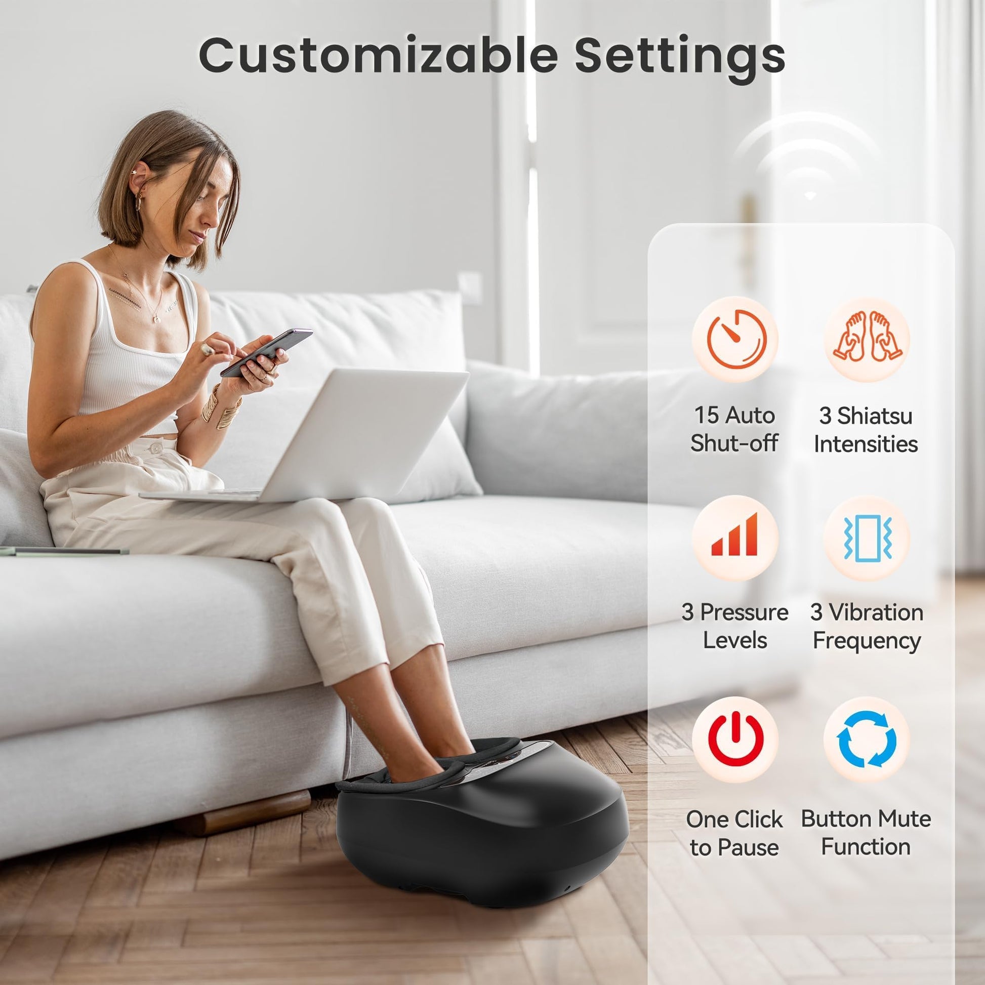 COMFIER Máquina Masajeadora De Pies Con Calor, Shiatsu, Kneading, Compresión, Ideal Para Neuropatía Y Fascitis Plantar, Control Remoto, Ajustes Personalizables, Función De Pausa, Negro