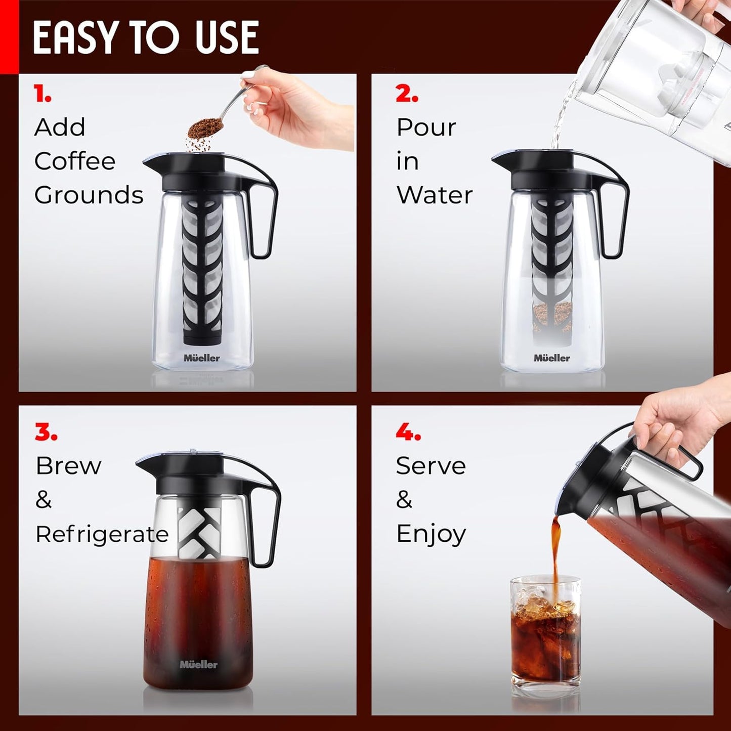 Cafetera Helado Mueller Transparente Jarra Tritan Resistente a Fugas
