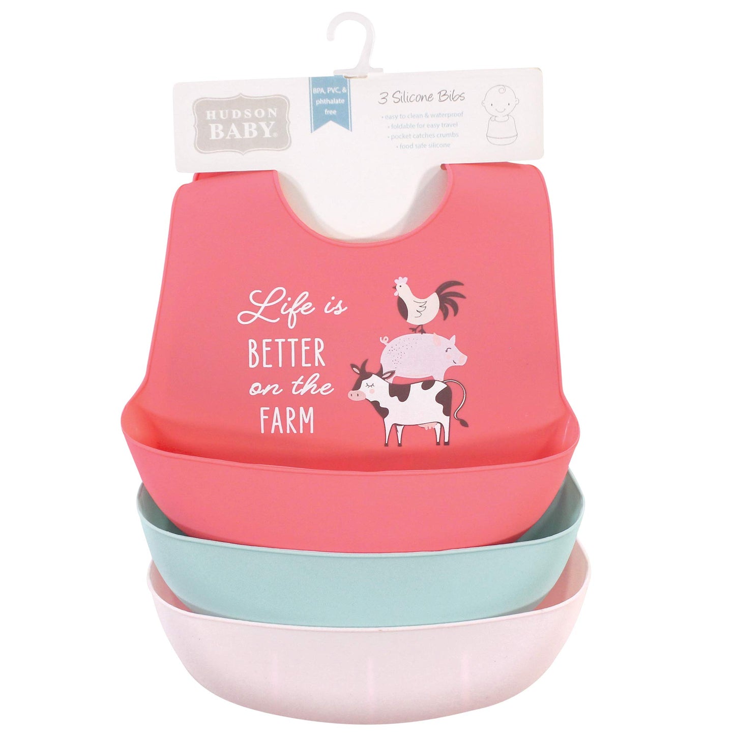 Hudson Baby - Baberos unisex de silicona para bebé, Life Is Better On The Farm, talla única