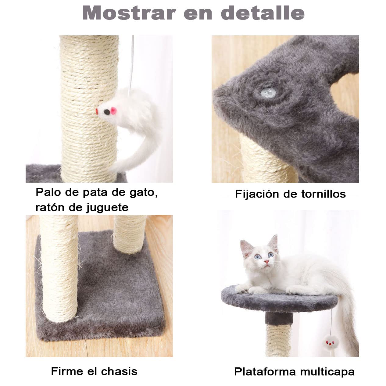 FRANCISCO Árbol para Gatos,Tres Capas Torre para Gatos,Varios Niveles con Postes Rascadores de Sisal, Centro de Actividades,Juguete para Ratones,Casa de Juegos para Gatitos,Mueble para Gato.