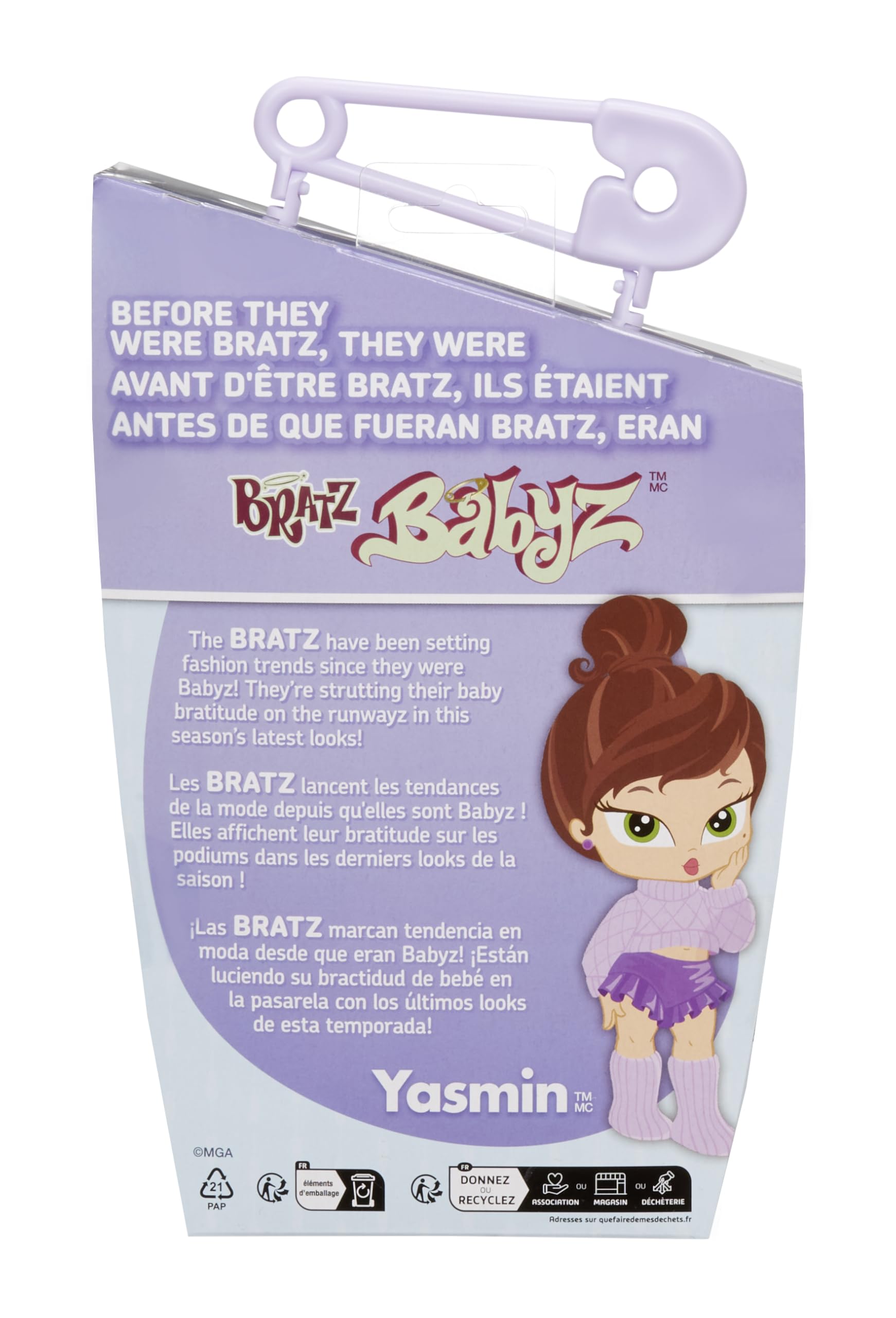 Bratz Babyz Runwayz - Yasmin - 1 Muñeca de Moda Coleccionable con Conjunto Elegante, Muñeca Bebé con Collar Que Funciona como Llavero - Juguete Infantil - Ideal para Niños y Niñas Mayores de 6 Años