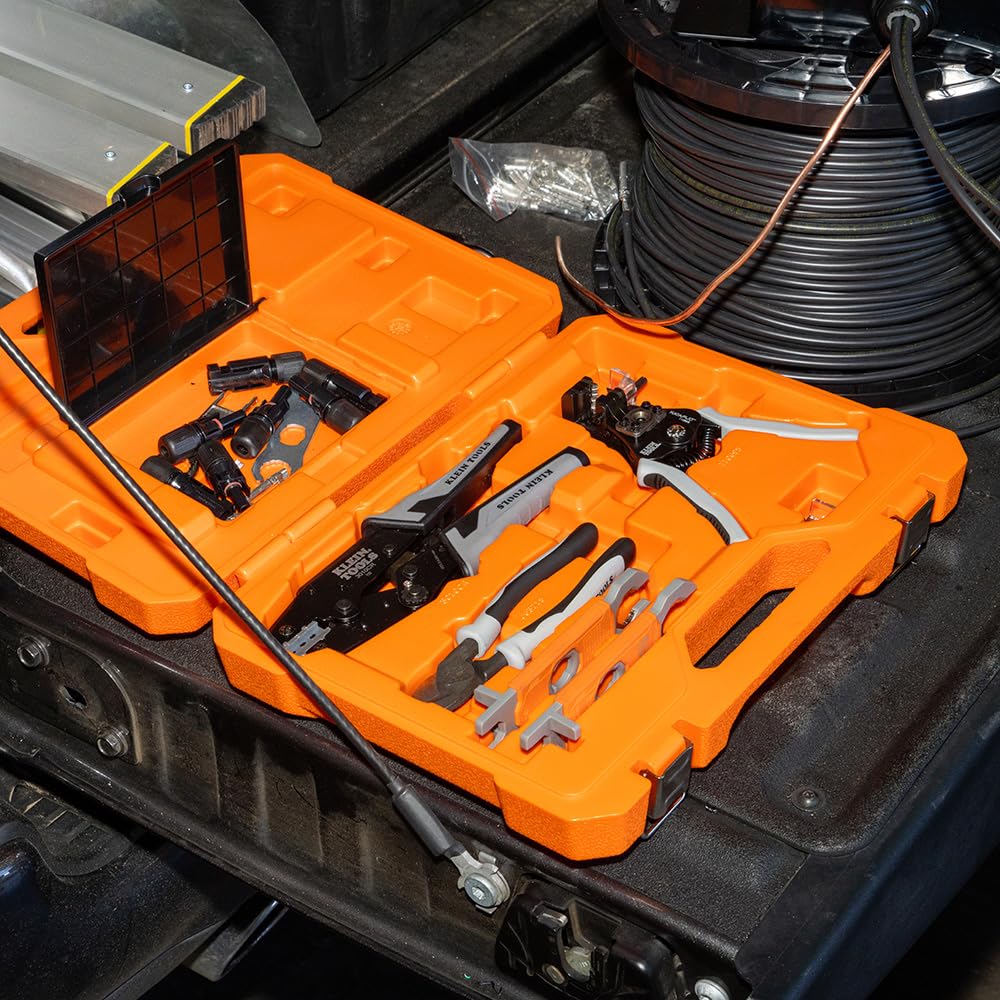 Klein Tools 92919S Juego de herramientas solares con cortador, pelador, engarzador, llaves y conectores fotovoltaicos para montaje e instalación de cables de panel solar