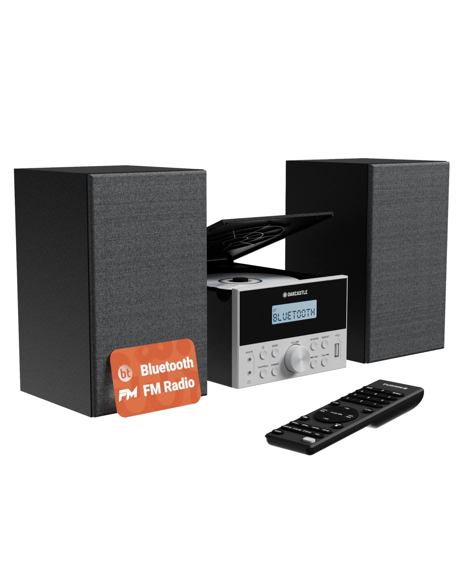 Sistema Estéreo Bluetooth 5.2 Potente de 20 W con Reproductor de CD y Altavoces de Madera para el Hogar