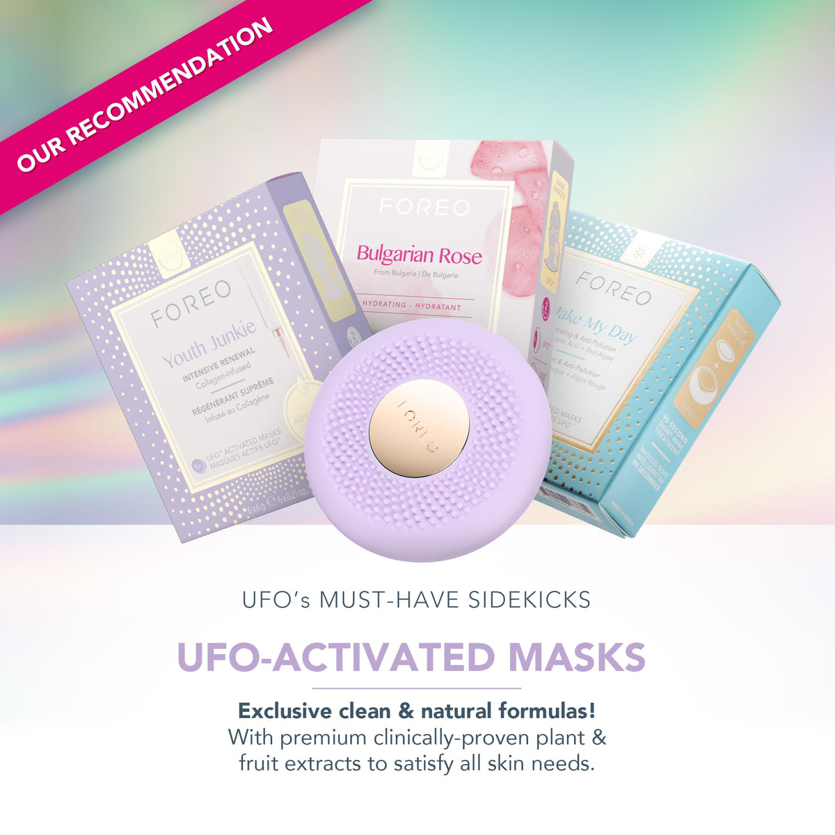 FOREO UFO 3 go, mascarilla facial de viaje - Hidratante facial - Cuidado de la piel antiedad - Luz LED de espectro completo y luz roja - Masajeador facial T-Sonic - Con app - Lavander