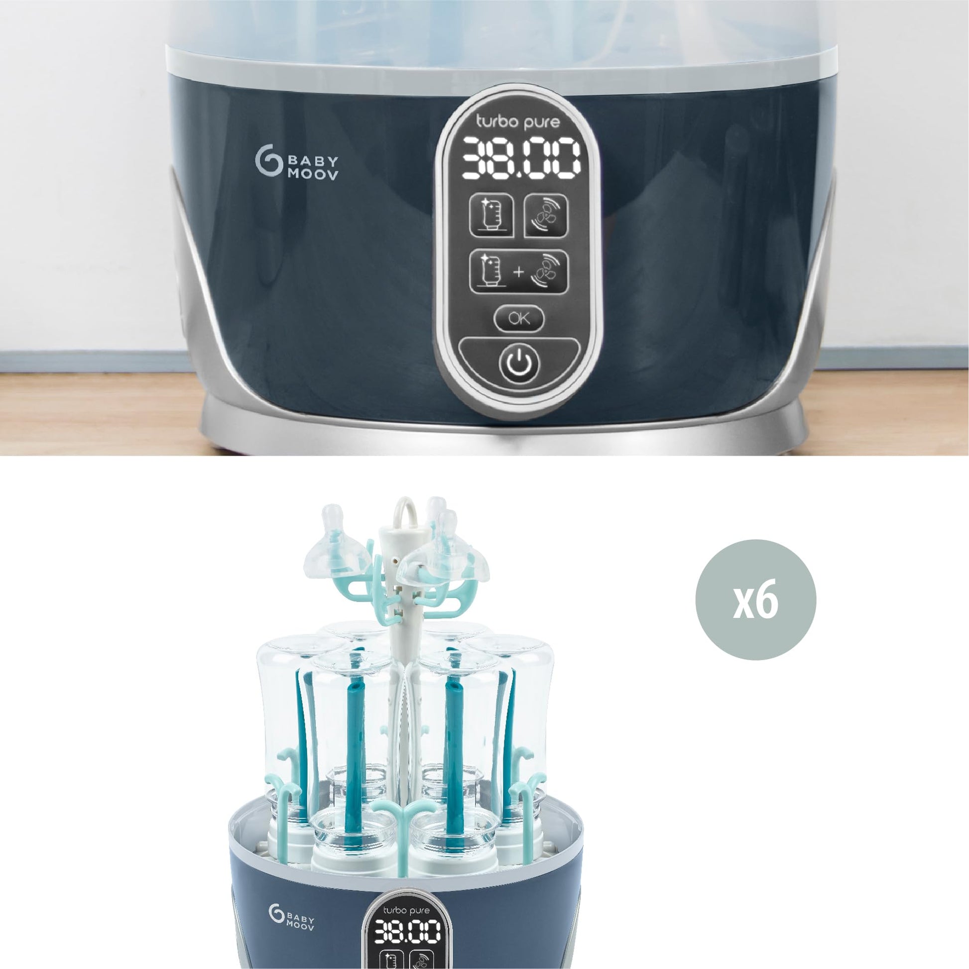 Babymoov Turbo Pure Esterilizadores de Mamilas - Esterilización purificada, secado rápido, almacenamiento de biberones, elimina 99.9% de bacterias, fácil uso para recién nacidos y bebés