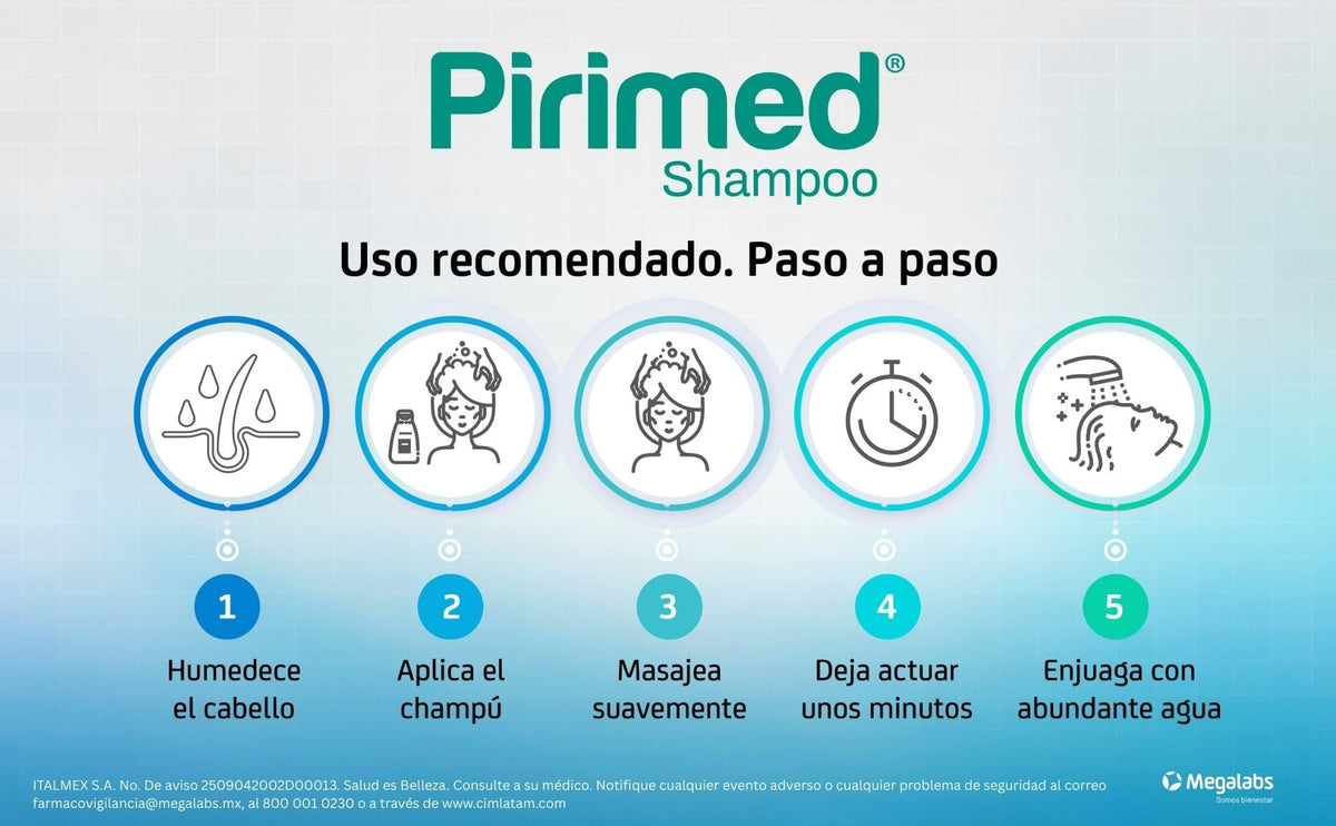 Pirimed Champú | tratamiento anticaspa | coadyuvante en el tratamiento de la caspa | frasco con 120ml