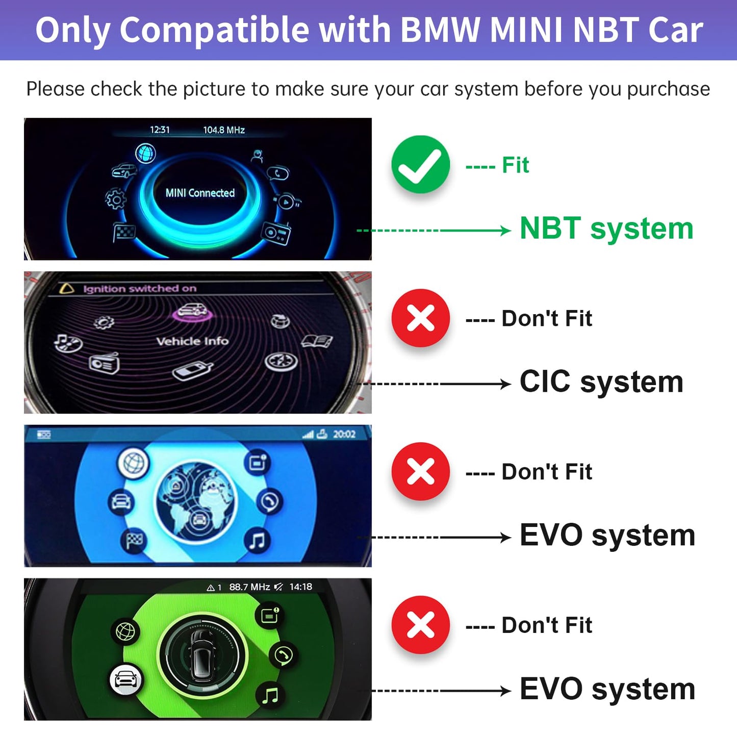 Road Top Interfaz CarPlay para BMW Mini Cooper One Hatch Clubman con NBT