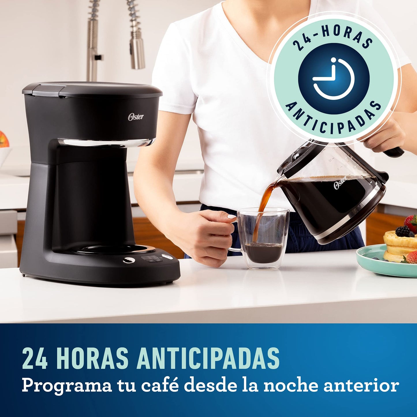 Cafetera Oster Negra Sistema Programable con Reloj Digital de 12 Tazas