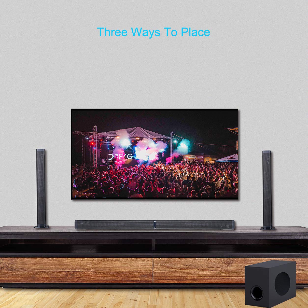 Barra de Sonido SAMTRONIC 2.1 Canales con Subwoofer Desmontable para TV de 37 Pulgadas y Juegos