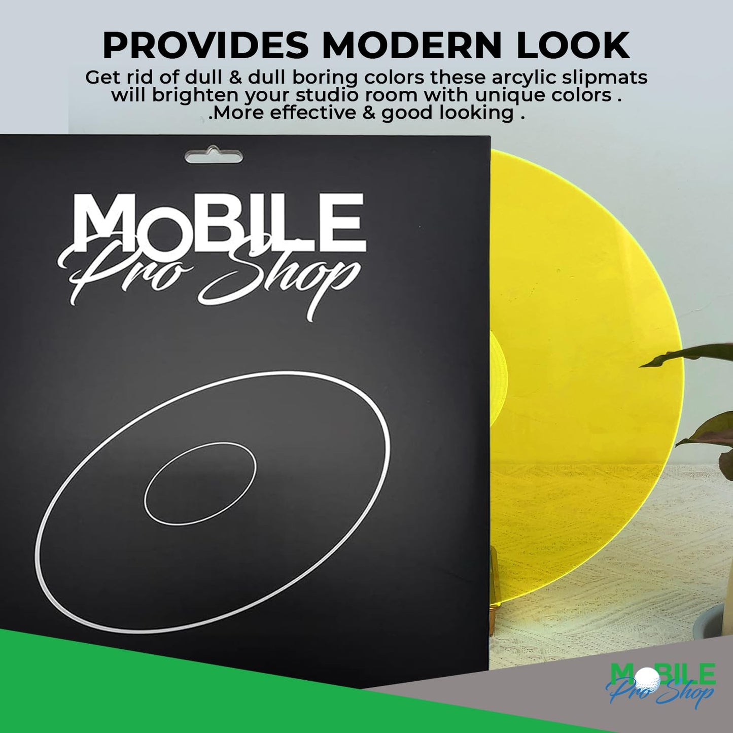 Mobile Pro Shop Turntable Acrylic Slipmat for Vinyl LP Record Players - 2.7mm Thick Provides Tighter Bass & Improves Sound Quality - 12" Platter Mat (Yellow_Lit)