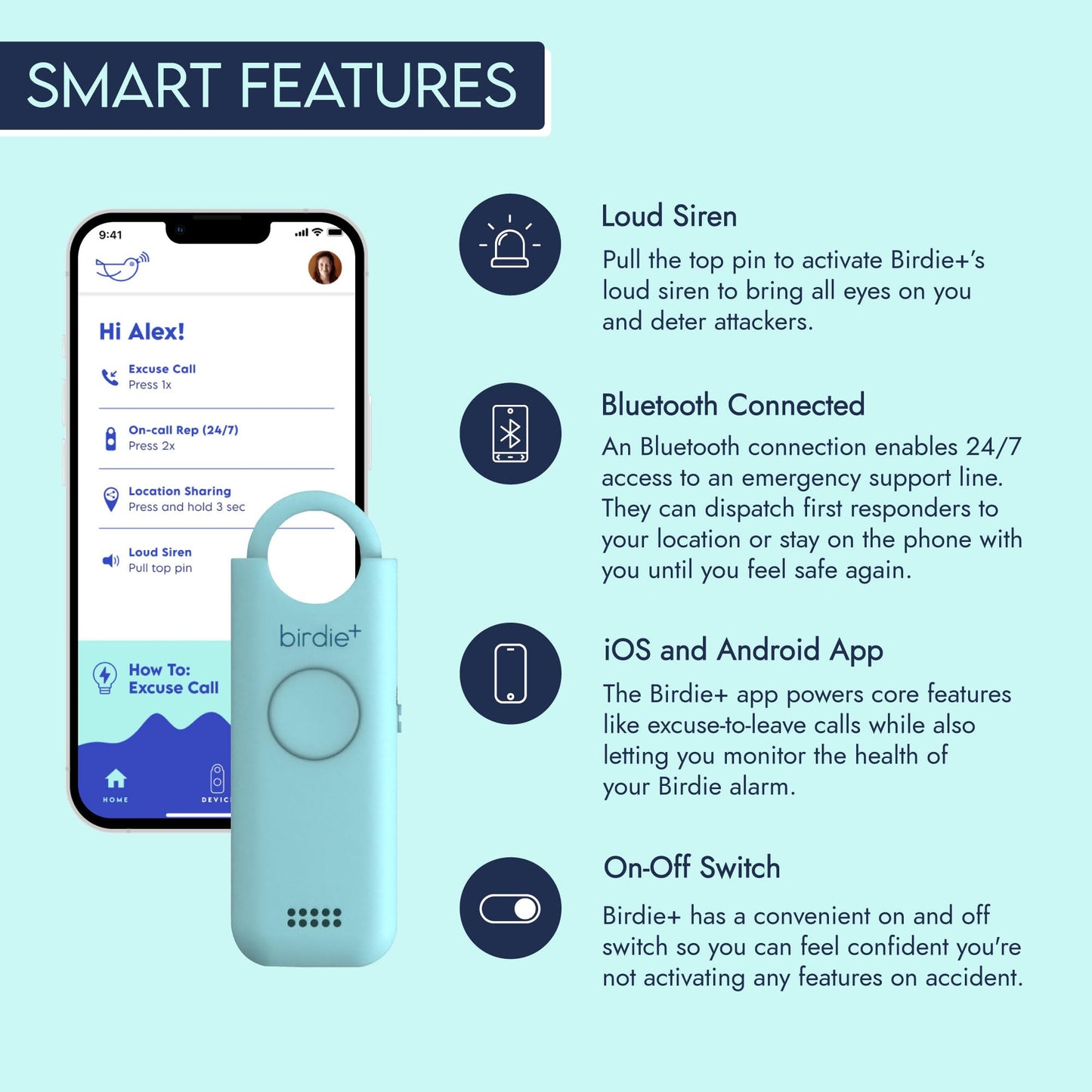 Alarma de Seguridad Personal Birdie Inteligente Rosa con Sirena Fuerte para Mujer