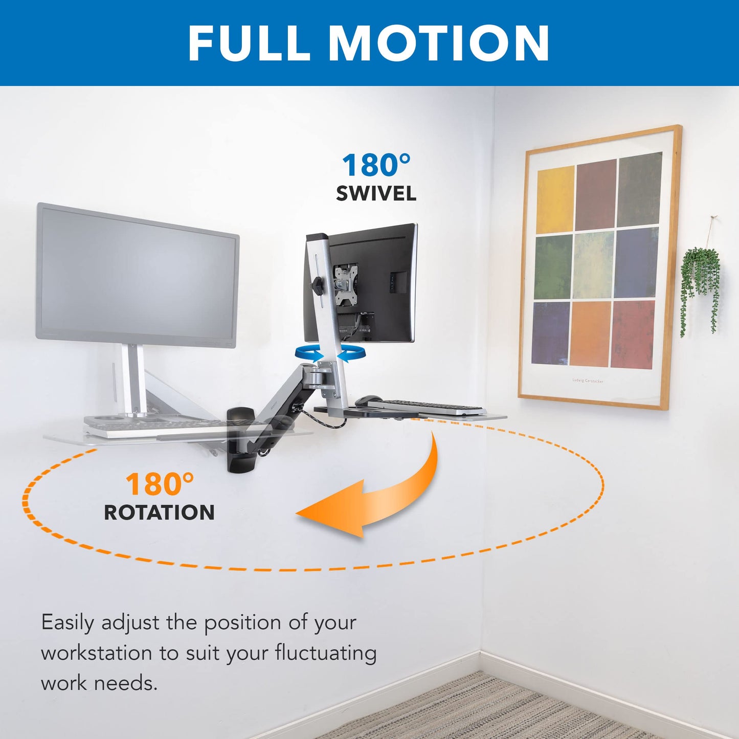 Estación de Trabajo de Montaje en Pared Mount-it! Ajustable con Soporte de Monitor y Bandeja para Teclado