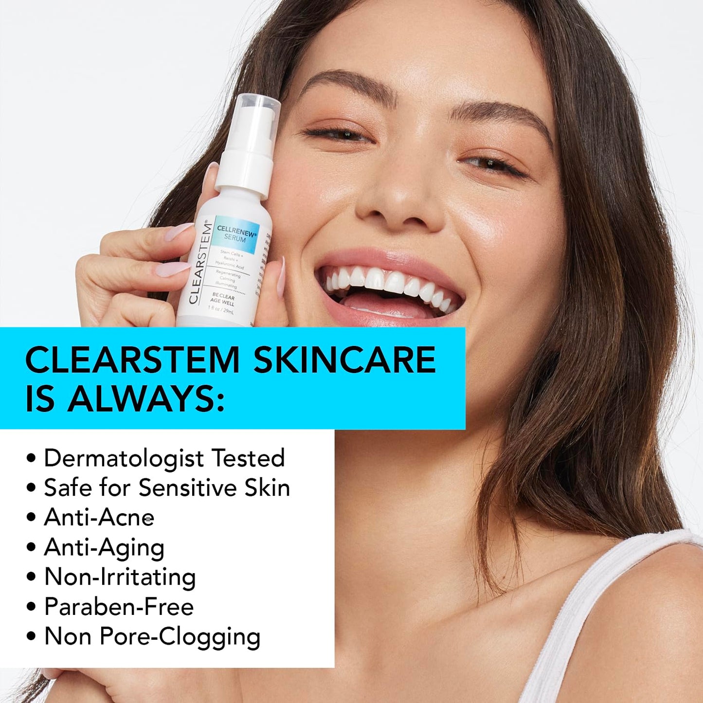 CLEARstem Anti-Aging Peptide & DNA Repair Serum - Collagen Stem Cell - Organic Topical Facial Serum with Hyaluronic Acid - Hydration Moisturizer - Scar Removal & Acne-Safe - Made in the USA - 1 fl oz.