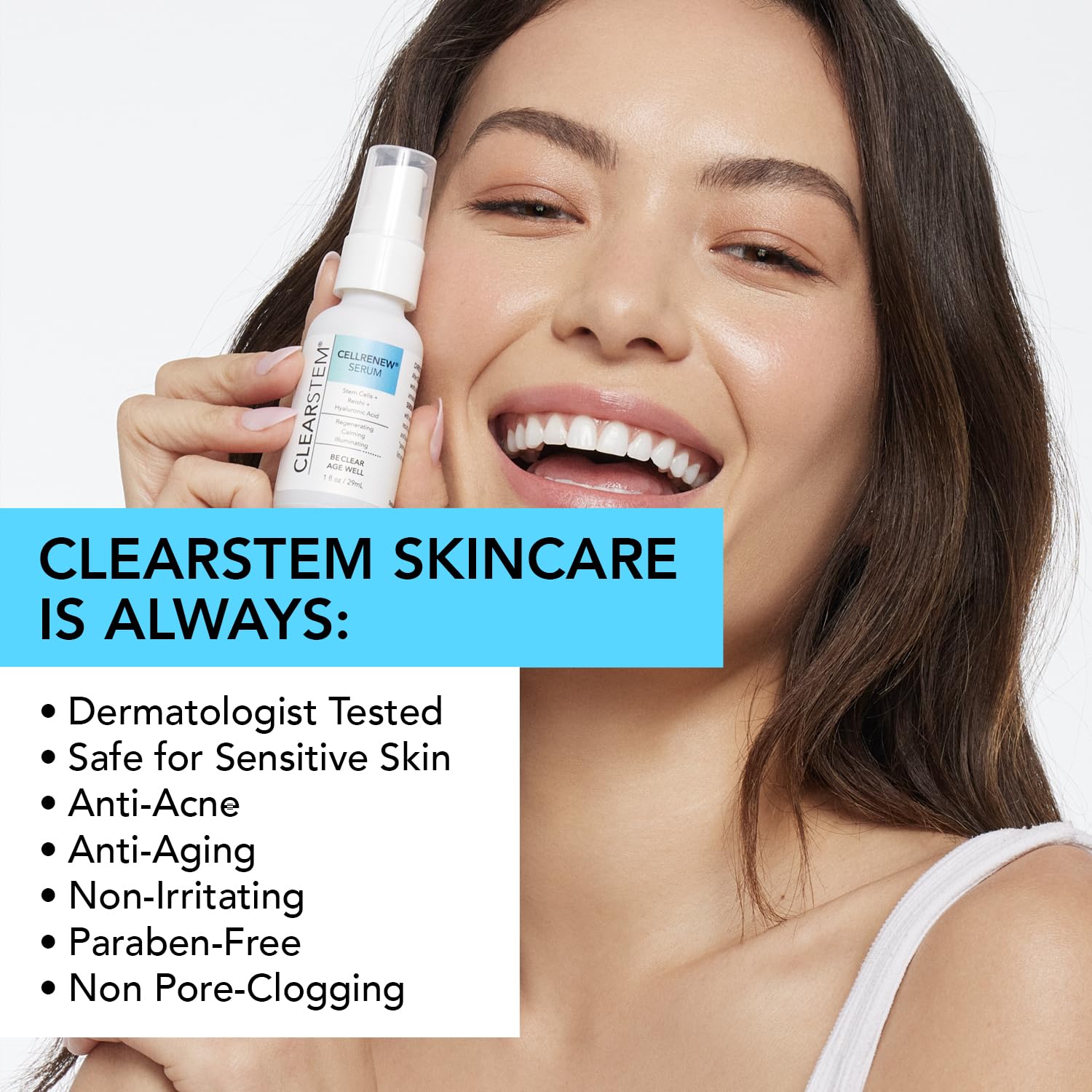 CLEARstem Anti-Aging Peptide & DNA Repair Serum - Collagen Stem Cell - Organic Topical Facial Serum with Hyaluronic Acid - Hydration Moisturizer - Scar Removal & Acne-Safe - Made in the USA - 1 fl oz.
