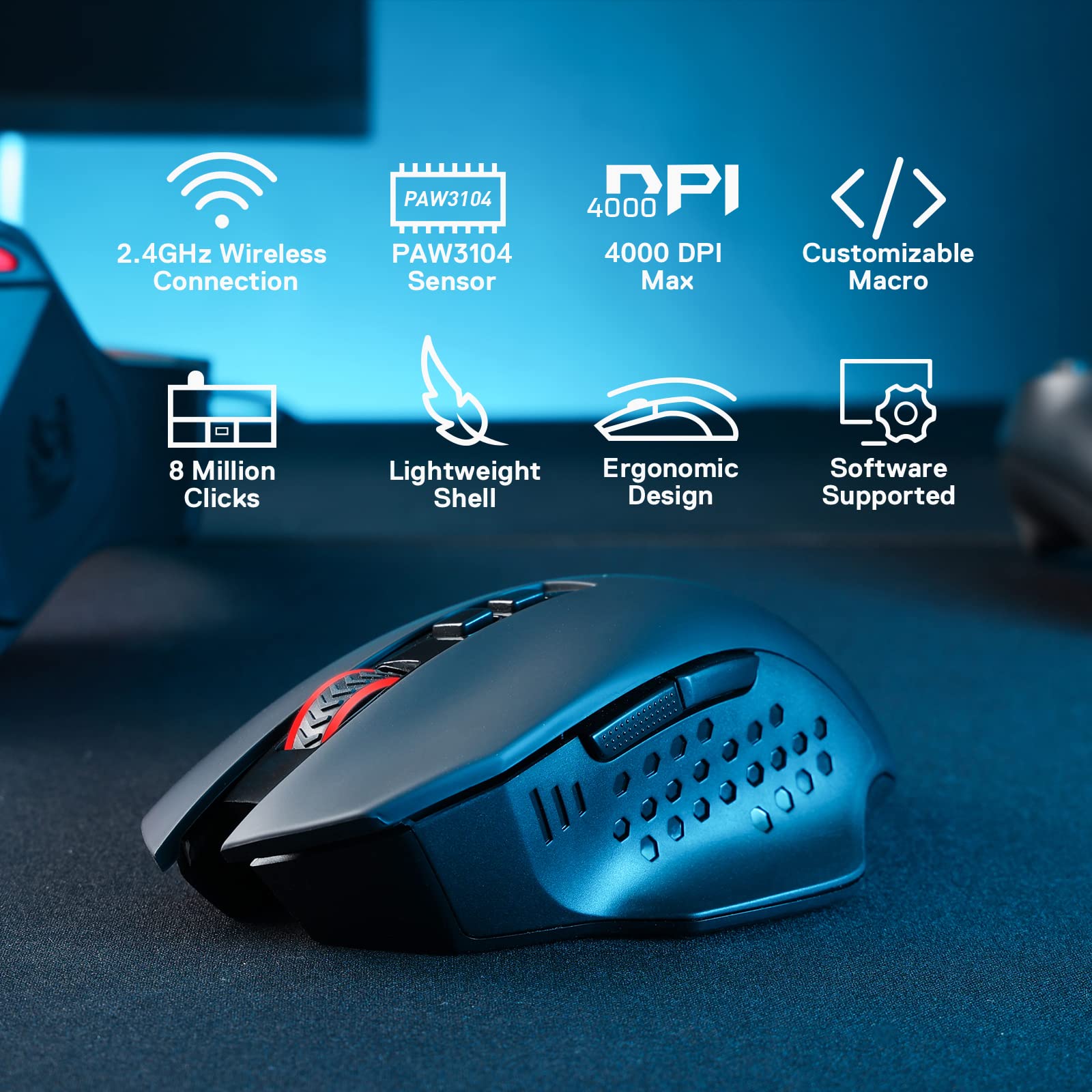 Mouse para Juegos Redragon M656 Gainer Rojo con 4000 dpi y 7 Botones para Hombre