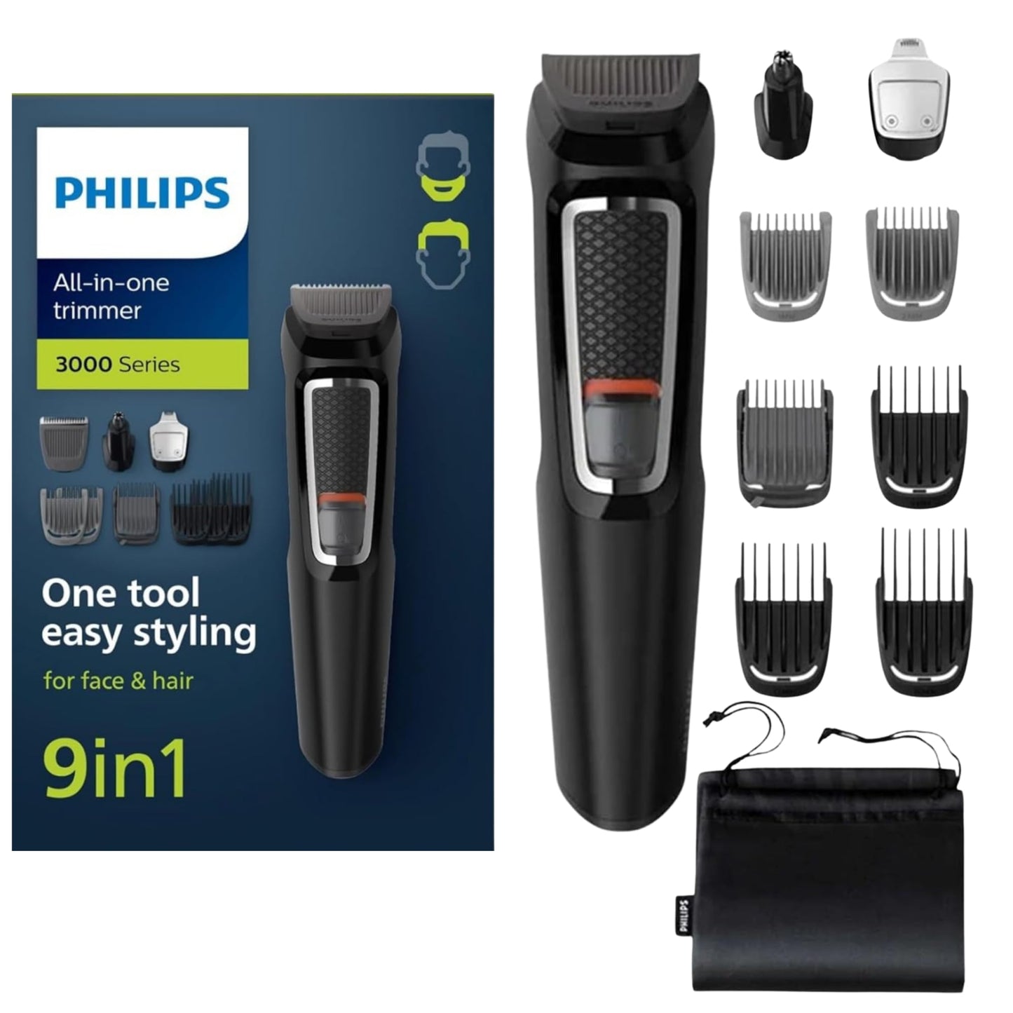 Philips Multigroom Serie 3000 9 en 1 para cara, cabello y cuerpo con tecnología DualCut (modelo MG3740/15)