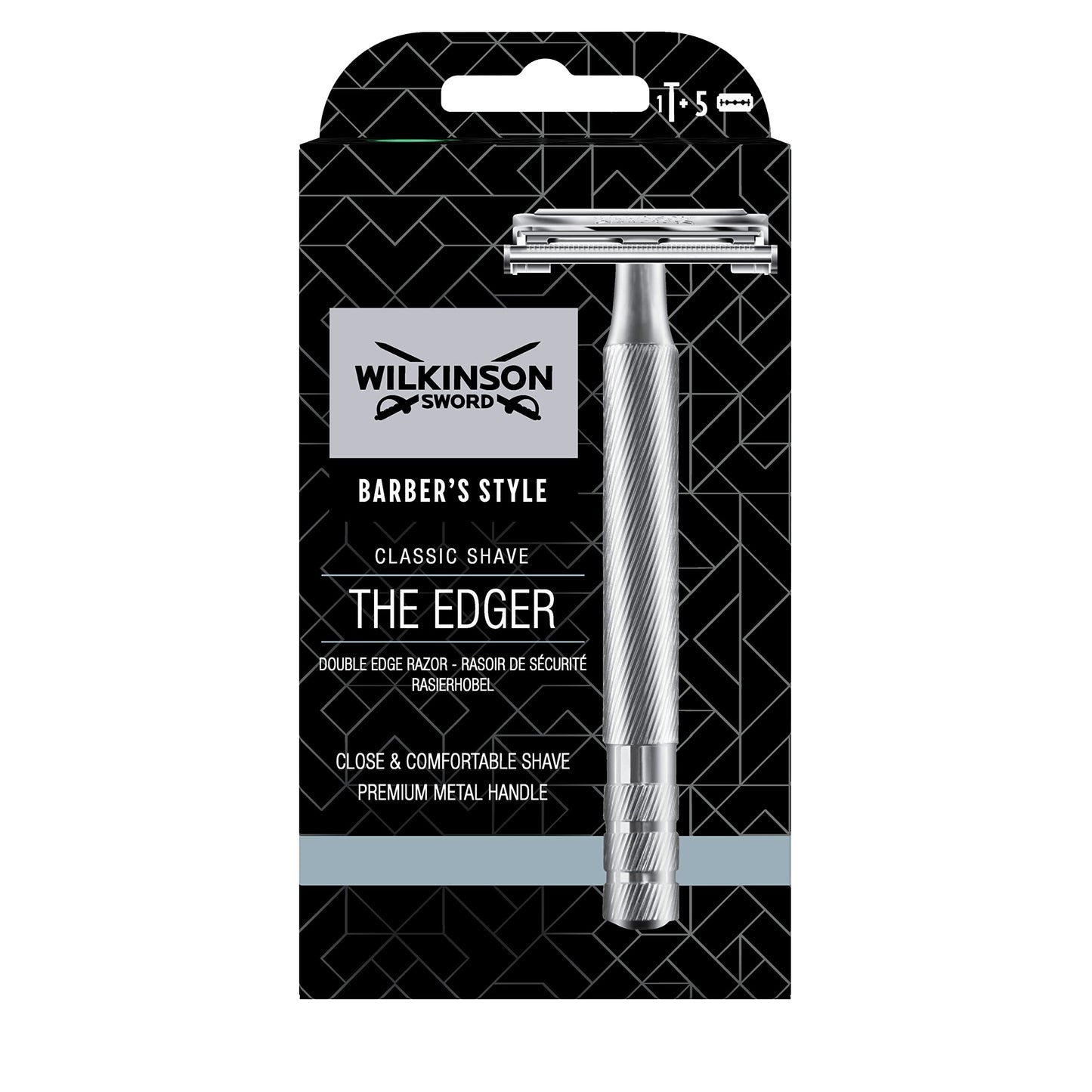 Wilkinson Sword Maquinilla de afeitar clásica de seguridad de metal con 5 cuchillas de recambio para hombre