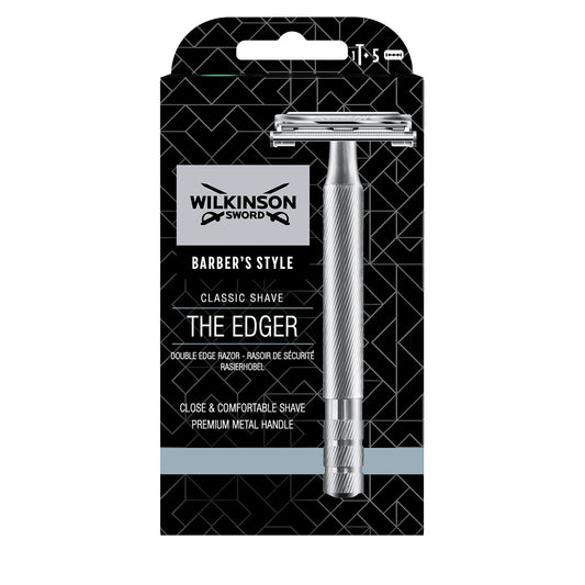Wilkinson Sword Maquinilla de afeitar clásica de seguridad de metal con 5 cuchillas de recambio para hombre