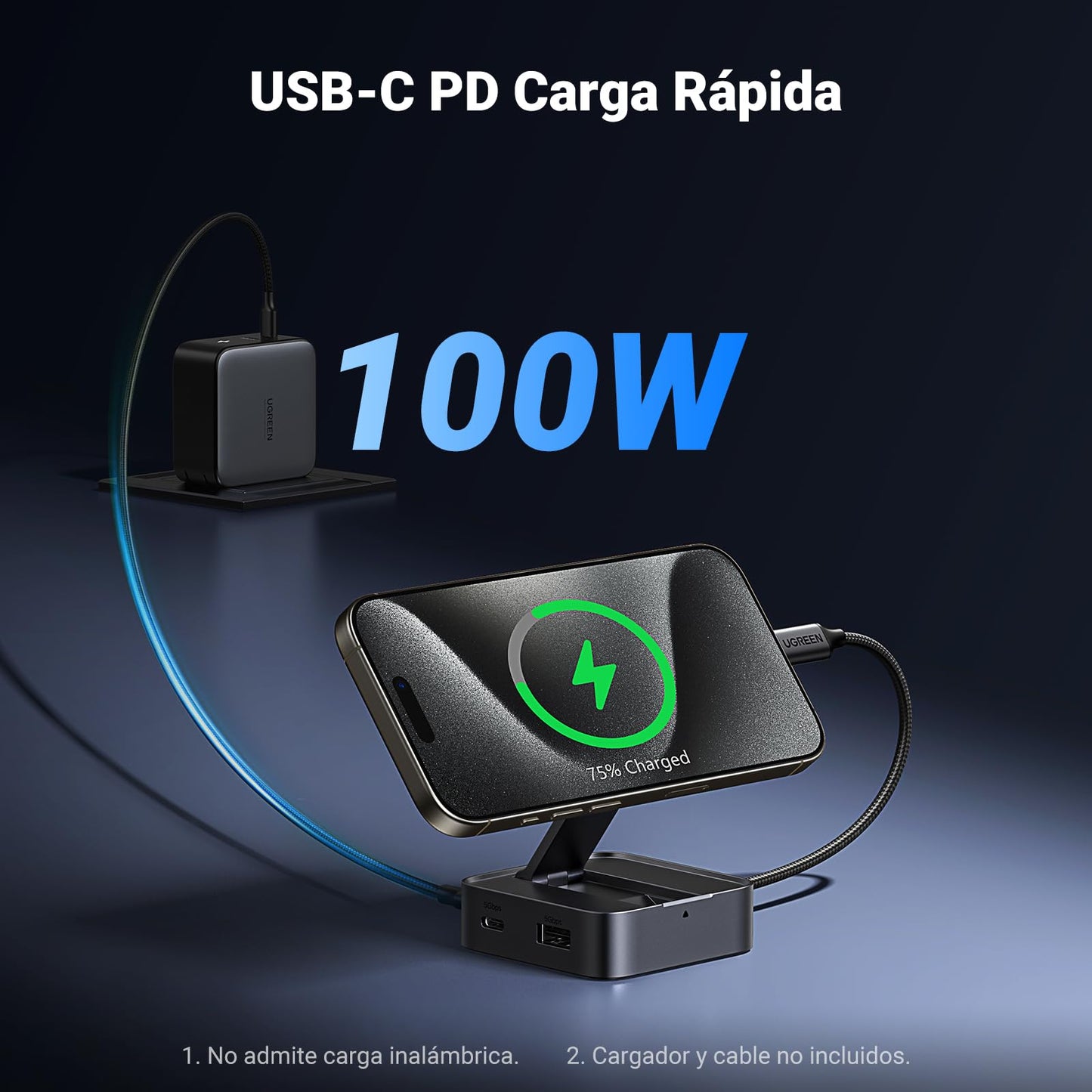 Hub USB C UGREEN Plata con Adaptador Magnético HDMI 4K y Carga PD 100W para Celular