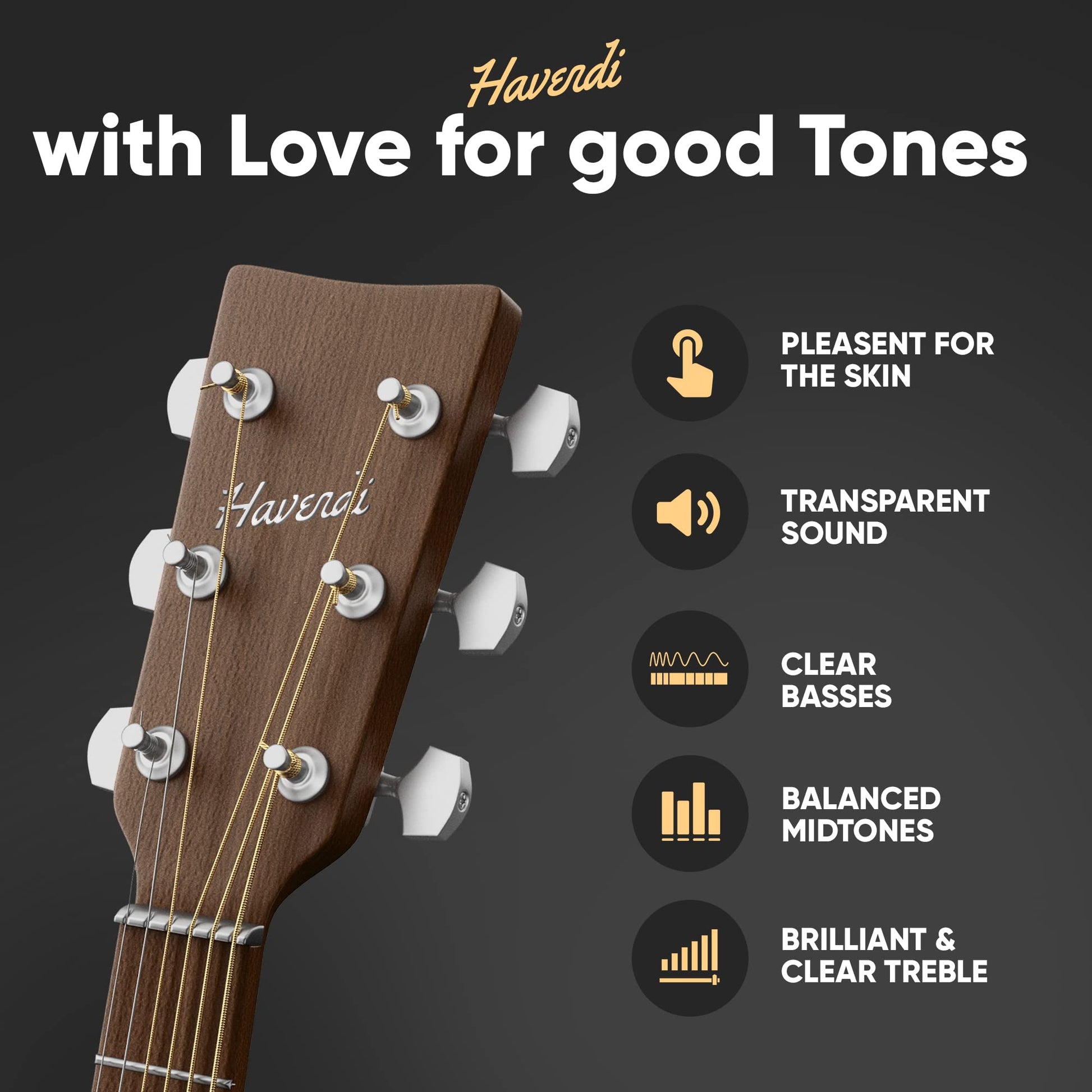 HAVENDI® Cuerdas de guitarra acústica con revestimiento de bronce fosforado I Brilliant Sound Quality I Incluye 3 púas