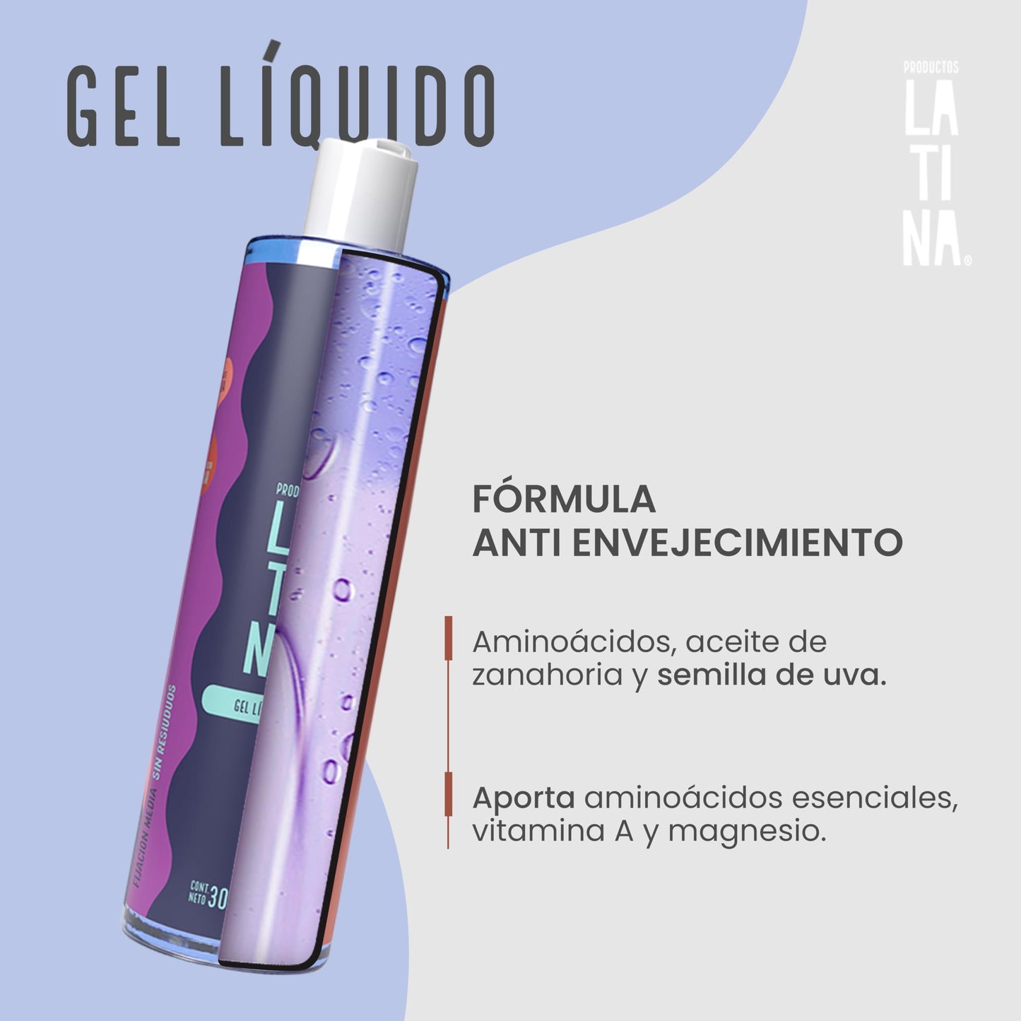 LATINA® | Gel para el Cabello Líquido | Belleza Mujer Repara y Proteje - Activador de Rizos | Complementar con Tratamiento para Cabello Maltratado | Anti Frizz Cabello - 300ml