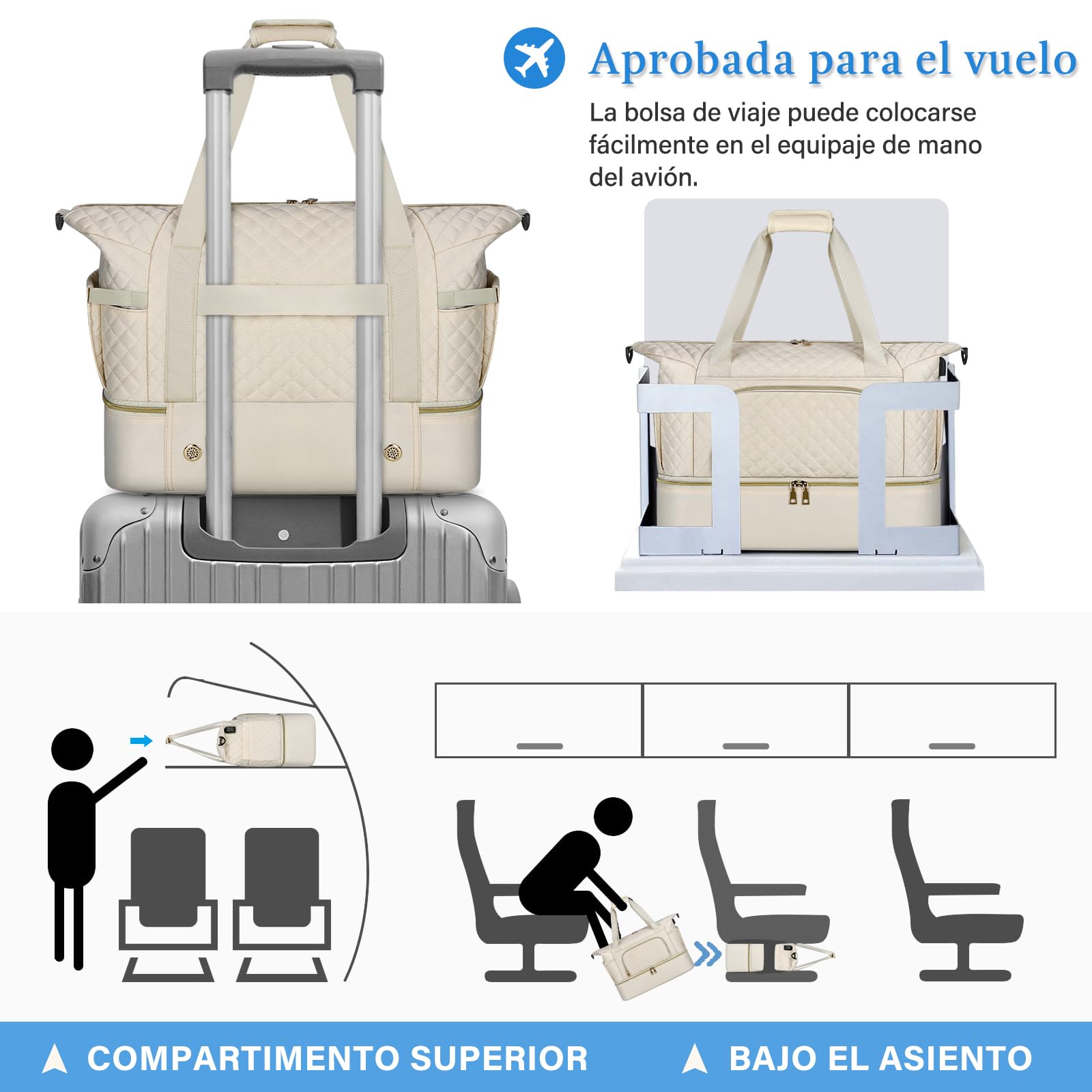 Bolsa de Viaje SDYSM Beige con Puerto USB y Compartimento para Zapatos para Hombre y Mujer