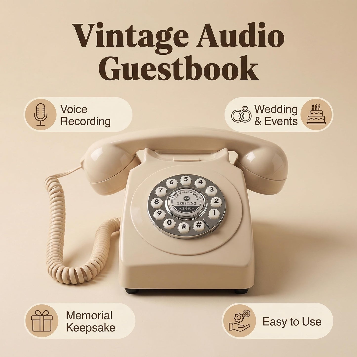 TelPal - Libro de visitas de audio para grabación de voz, teléfono libro de visitas para bodas, despedidas de soltera, aniversarios | grabador de voz de teléfono retro | teléfono con memoria
