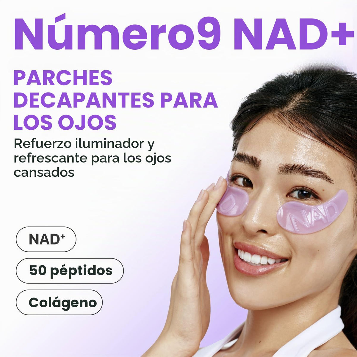 numbuzin Parches Para Ojos N.° 9 | Parches De Colágeno Nad+ Para El Contorno De Ojos | Ojeras, Efecto Refrescante, Reduce La Hinchazón, Arrugas Con Péptidos, Cafeína Y Niacinamida | Reafirmante Y Volu