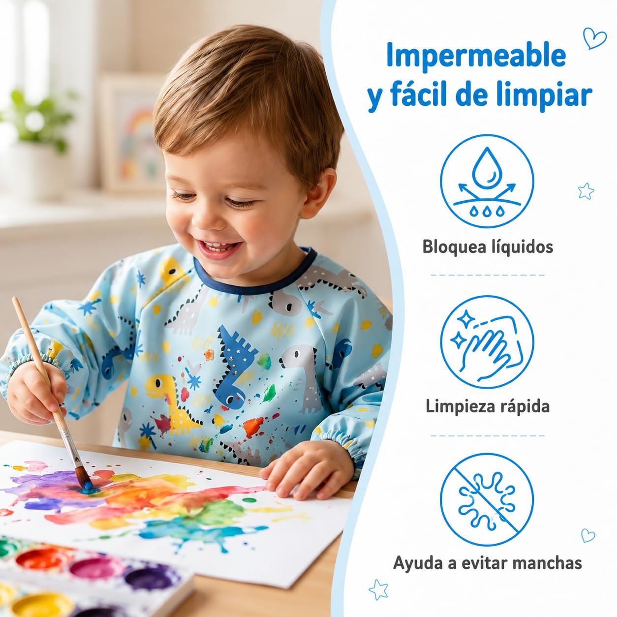 5PCS Baberos Para Bebe Unisex Niños, Baberos para bebe impermeable con Manga Larga, Suave Para La Piel, Transpirable Y Lavable A Máquina, para Niños De 6 Meses A 6 Años, Ideal Para Comer Y Dibujar
