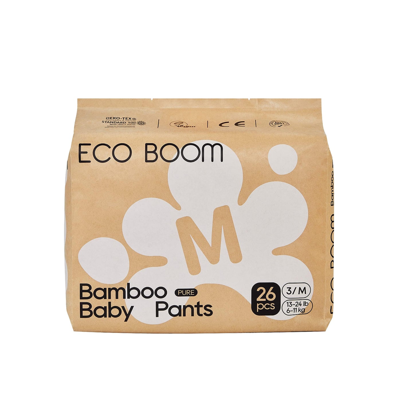 ECO BOOM - Pantalones de entrenamiento para niños pequeños, hipoalergénicos para pieles sensibles, talla 3 (M) adecuados para 13 a 22 libras, 26 unidades
