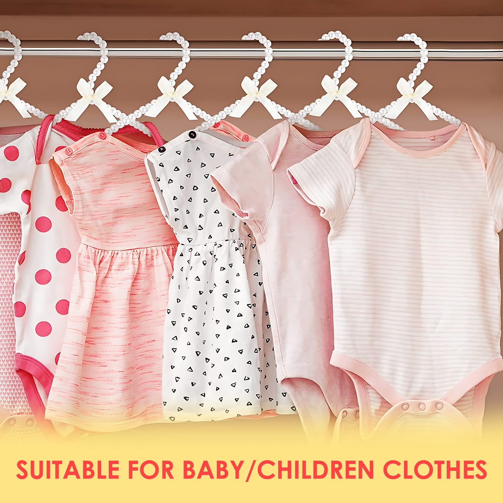 Adorila - Paquete de 5 Perchas de Perlas para niños, pequeñas Perlas con Lazo, Elegantes Perchas estándar para niños y Perros (Blanco)