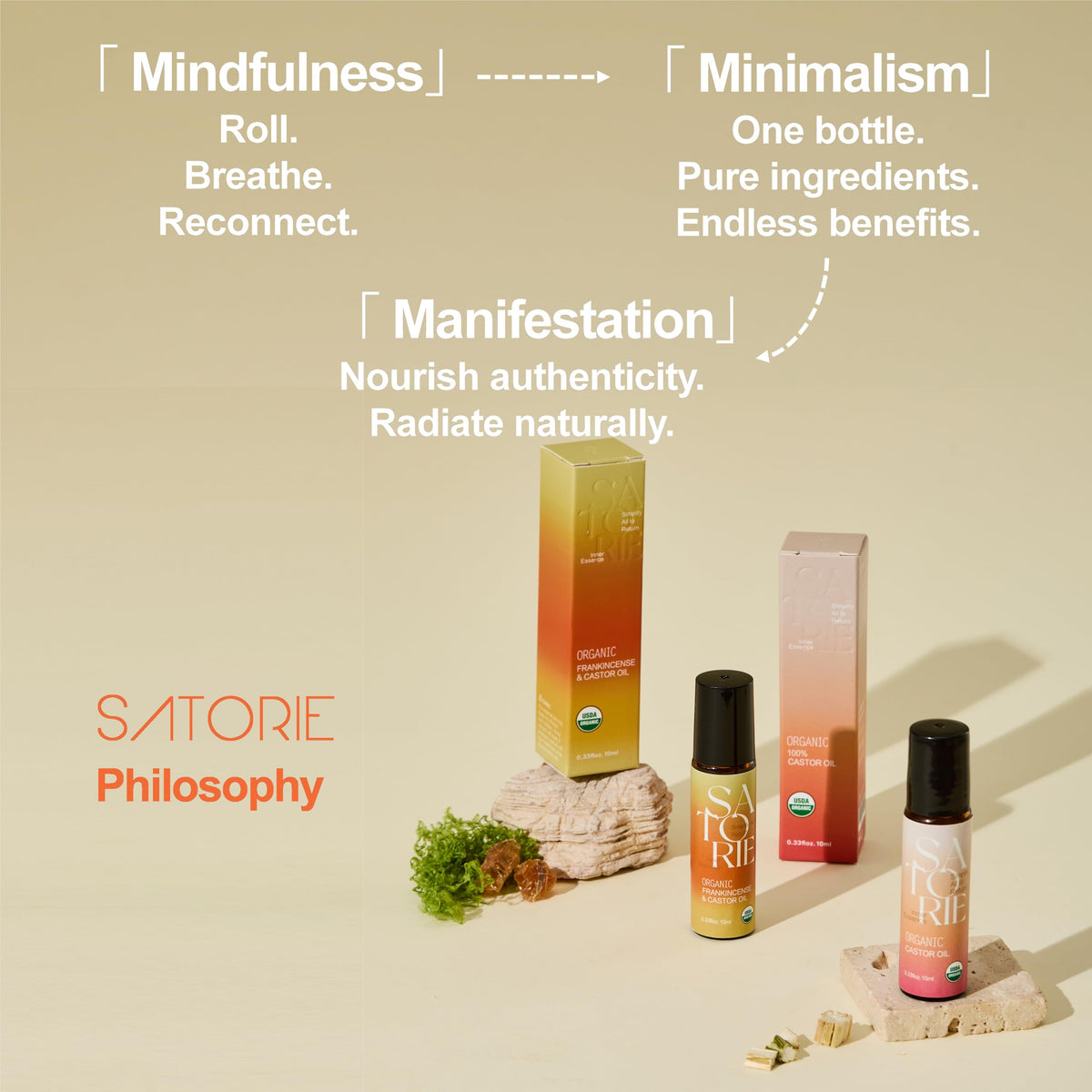 Satorie Aceite Orgánico De Ricino E Incienso Con Cuarzo Rosa En Roll-On - Mezcla De Aceites Esenciales Certificada Por El Usda, Roll-On Con Efecto Antiedad, Ideal Para Rostro, Contorno De Ojos,