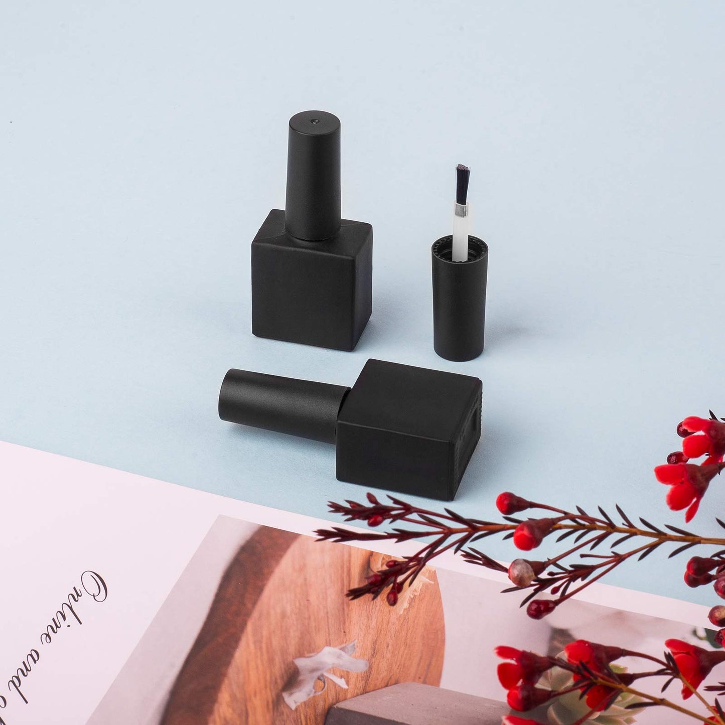 GTHER 20 botellas vacías de esmalte de uñas, botellas de vidrio rellenables, frascos con tapa de cepillo y embudo y bolas de mezcla, color negro (10 ml)