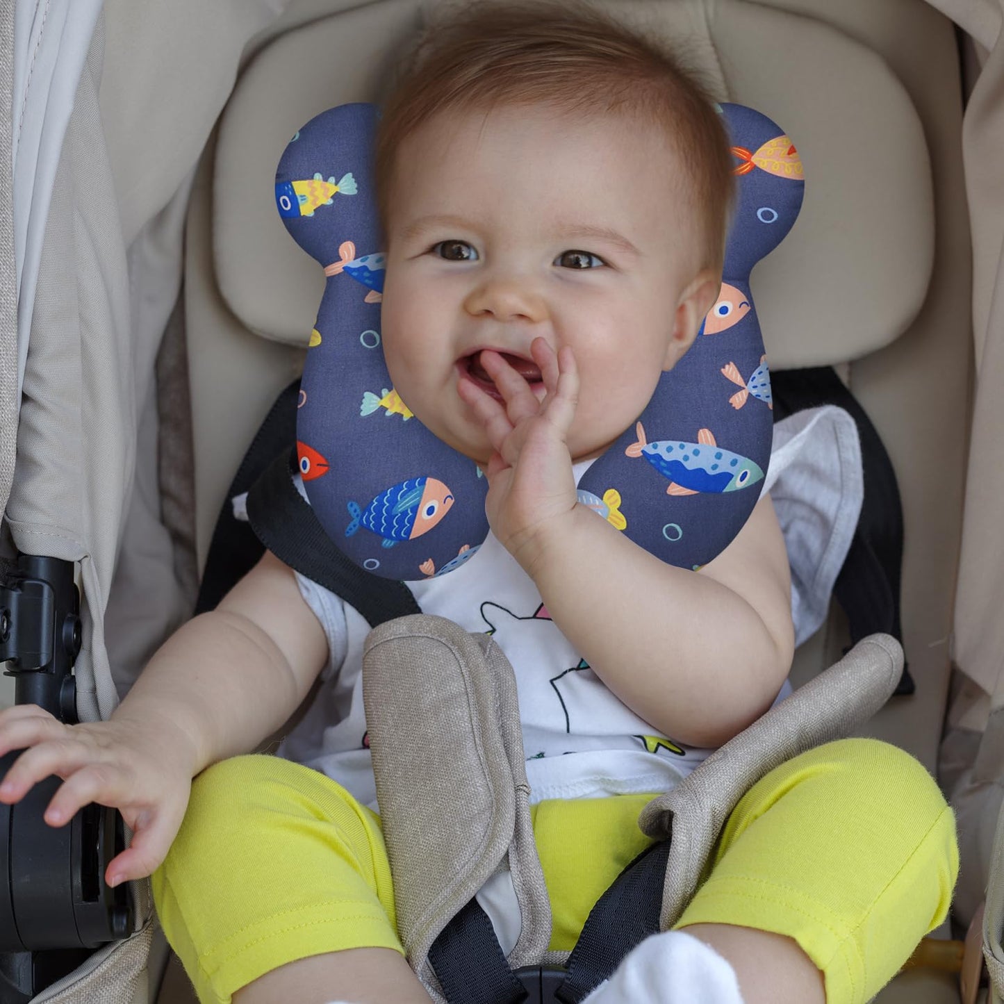 Almohada de viaje para bebé, cojín suave y agradable a la piel para asiento de coche, carriola y carriola (estilo G)