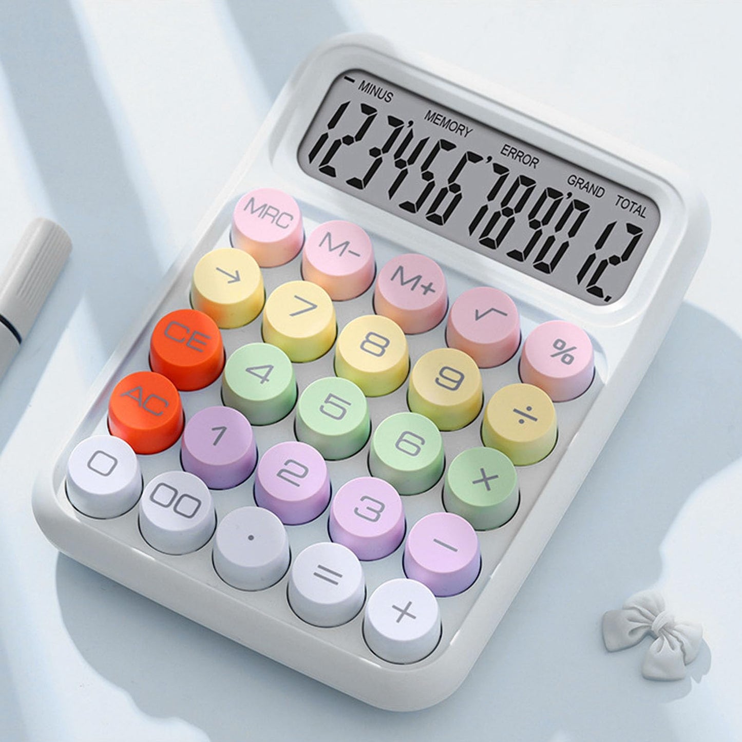 Calculadora Electrónica de Colores, Calculadora a Prueba de Salpicaduras, Conveniente para Uso Escolar y Doméstico (Blancos de Luna)