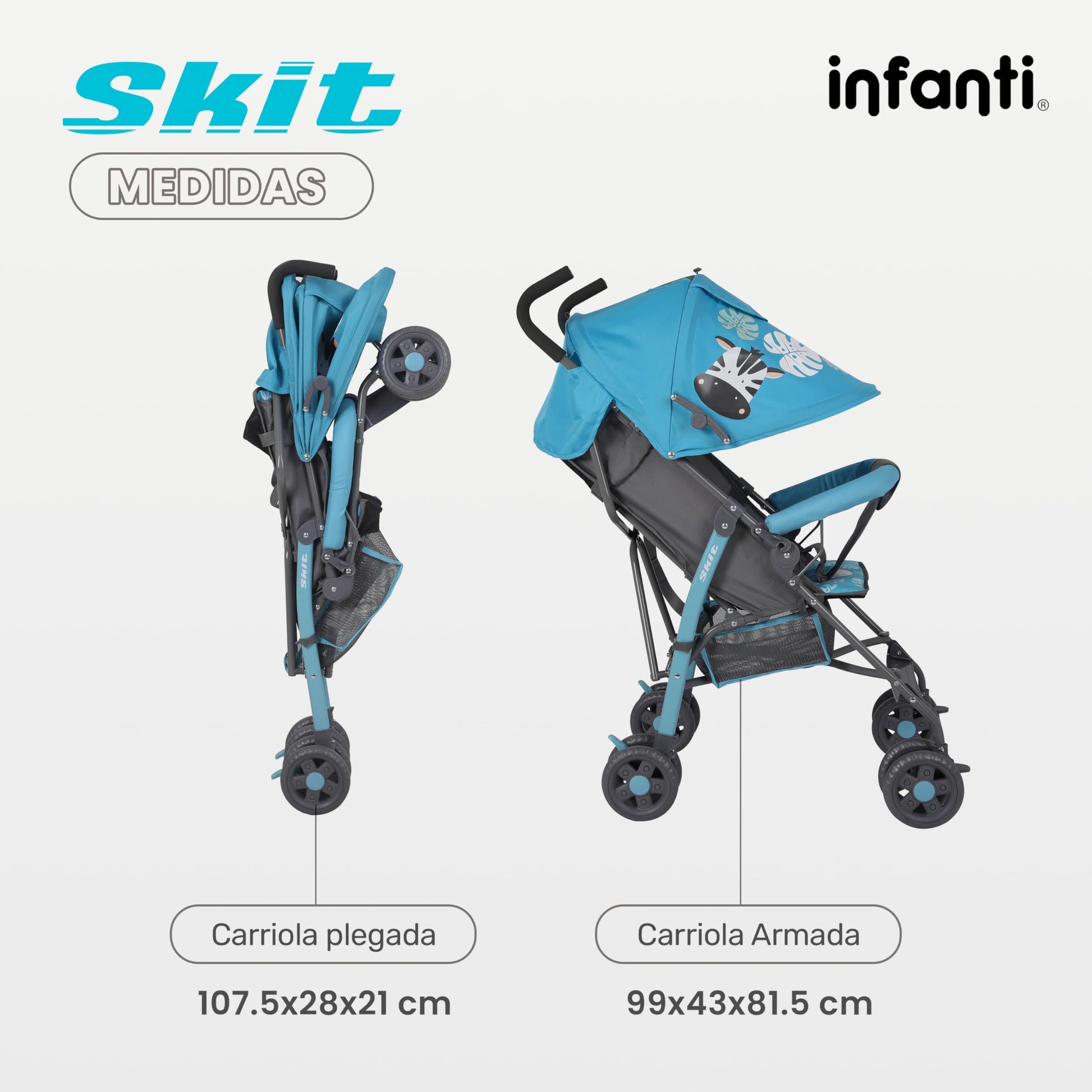 INFANTI | Carriola para Bebe de Baston SKIT | Carriola de Viaje - Carrito para Bebe | Cosas para Bebes 6 Meses hasta 15 kg - Compacta y Plegable | Carriola de Baston Ligera con Arnés de Seguridad