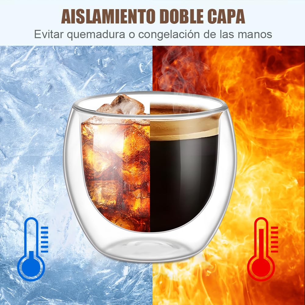 Set de Tazas de Café NACOOL Vidrio Transparente Doble Pared Borosilicato Premium