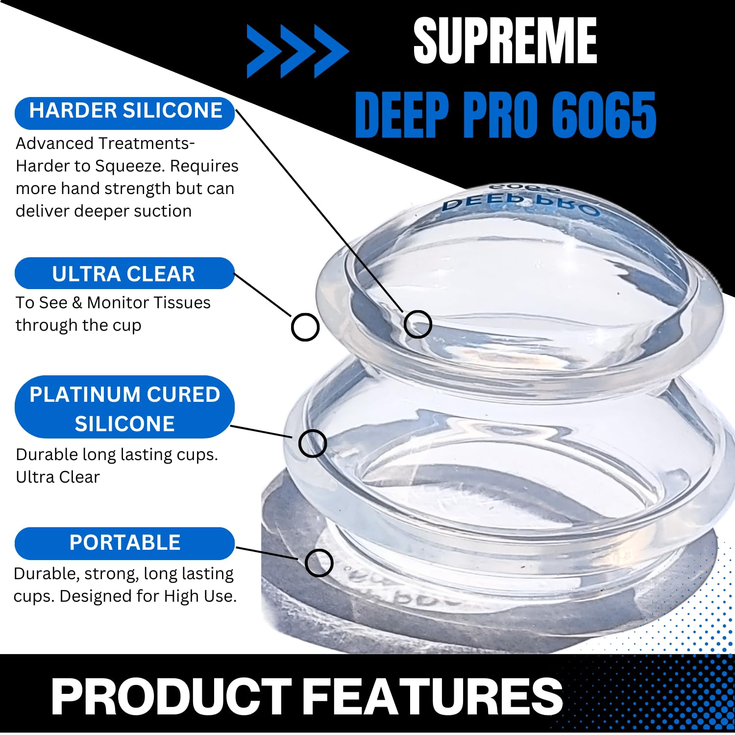 Cupping Warehouse Advanced Supreme 6 DEEP PRO 6065 Juego de terapia de ventosas profesional. Ventosas terapeuticas. Juego de ventosas de silicona mas dura para ventosas de masaje profundo.
