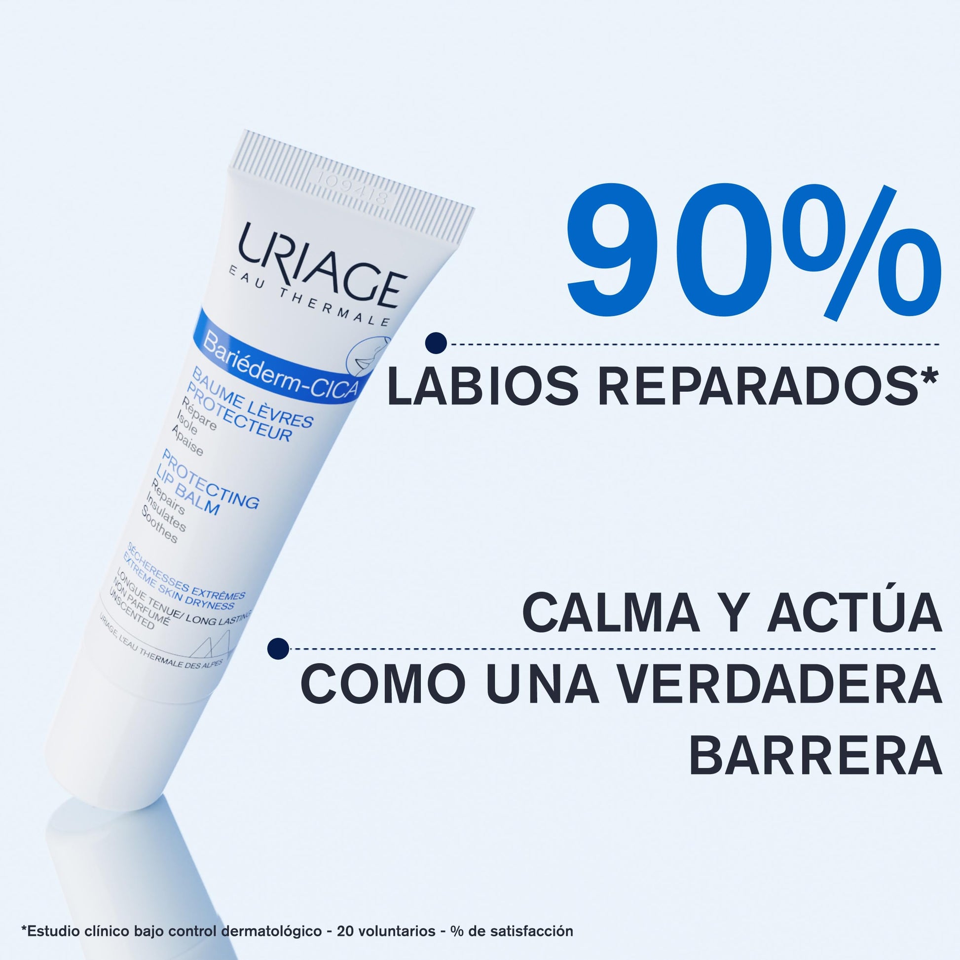 Uriage Bariéderm-Cica Labios Bálsamo Protector con Glicerina - Repara, protege y calma instantáneamente los labios muy secos, agrietados y dañados. Bálsamo labial reparador extra rico para un confort duradero - Sin Perfume