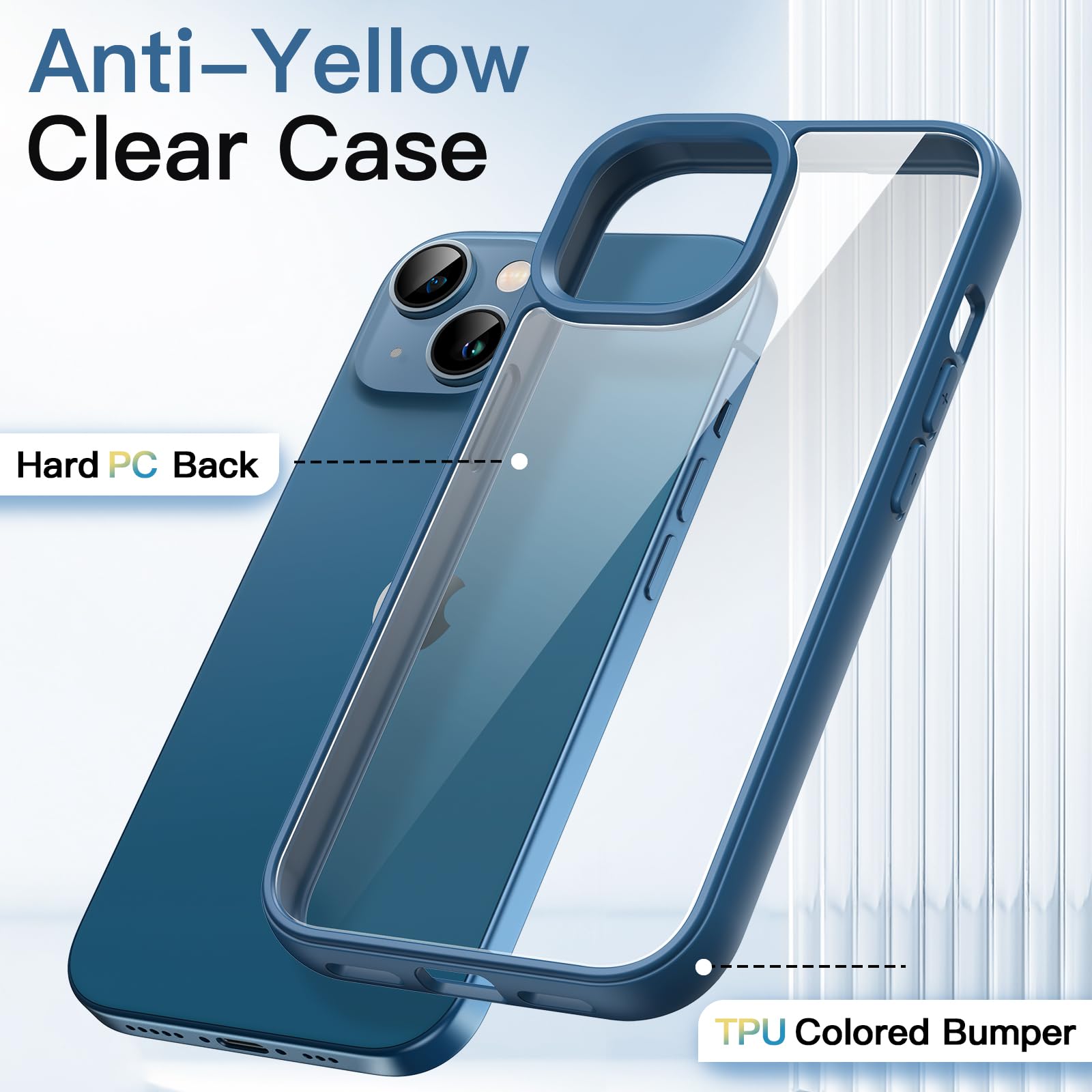 JETech Funda para iPhone 13 6.1 Pulgadas, Carcasa Antigolpes, Marco de TPU Mate Color Sólido, Anti-Arañazos Respaldo Transparente (Azul)